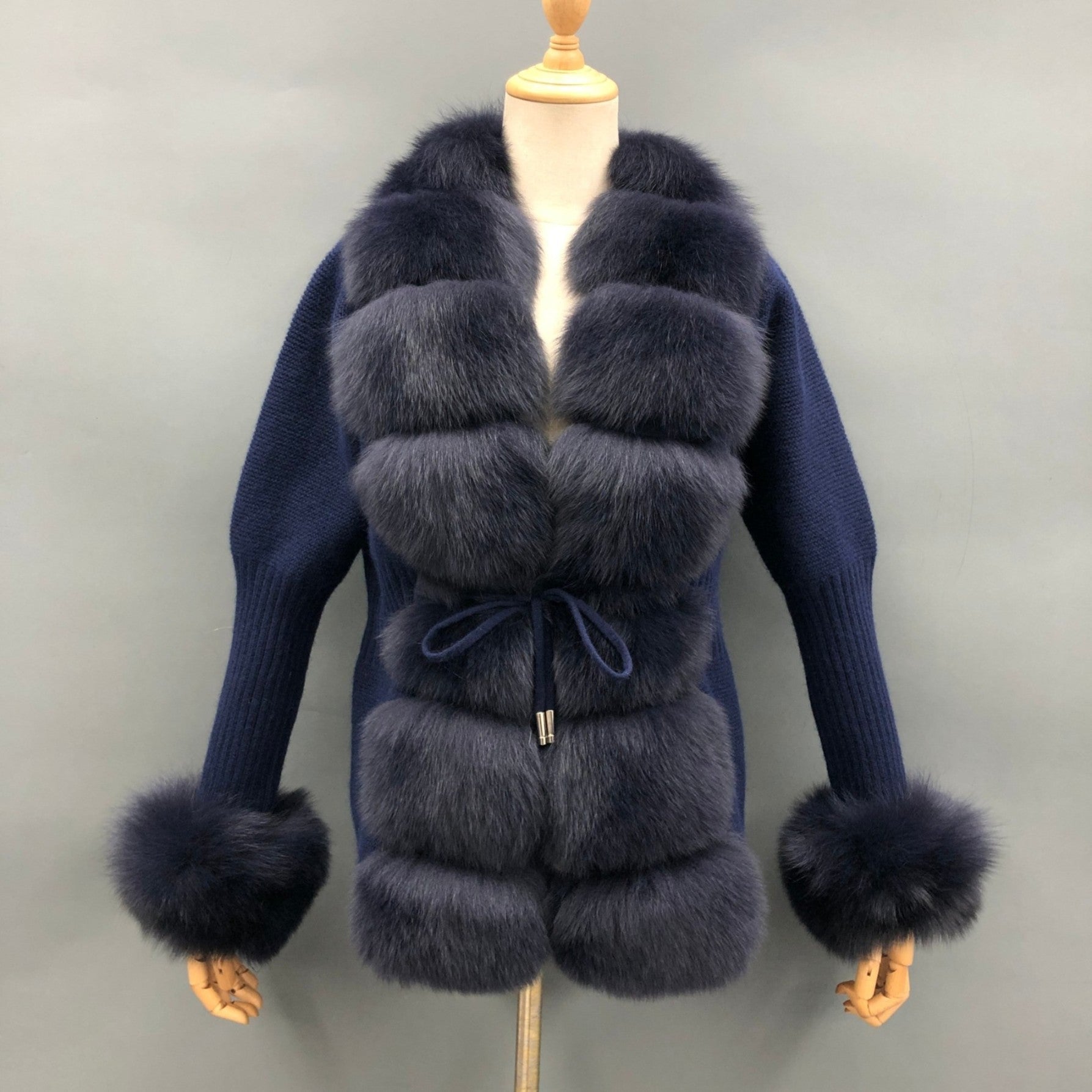 Women's Fashion Cuff Lapel with Fox Fur Knit Cardigan - Janefur