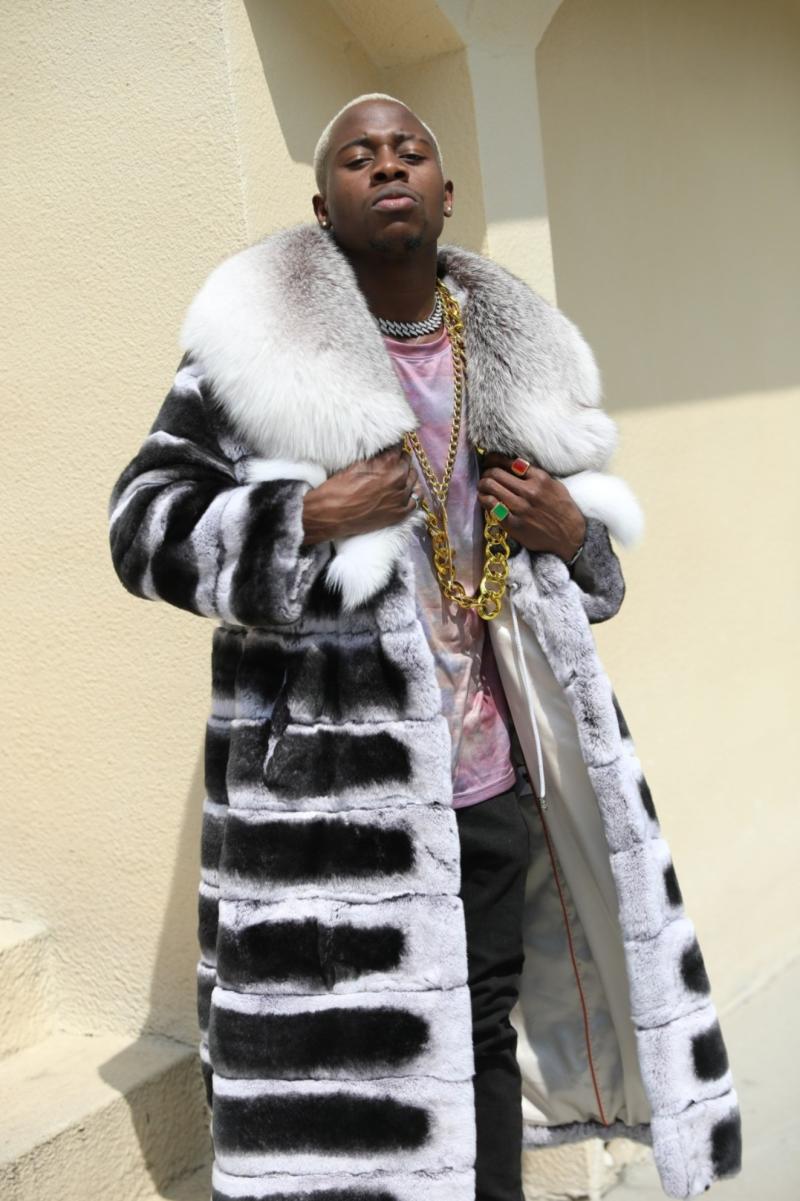 Coat With a Large Fur Collar Made of Rex Rabbit Fur - Janefur