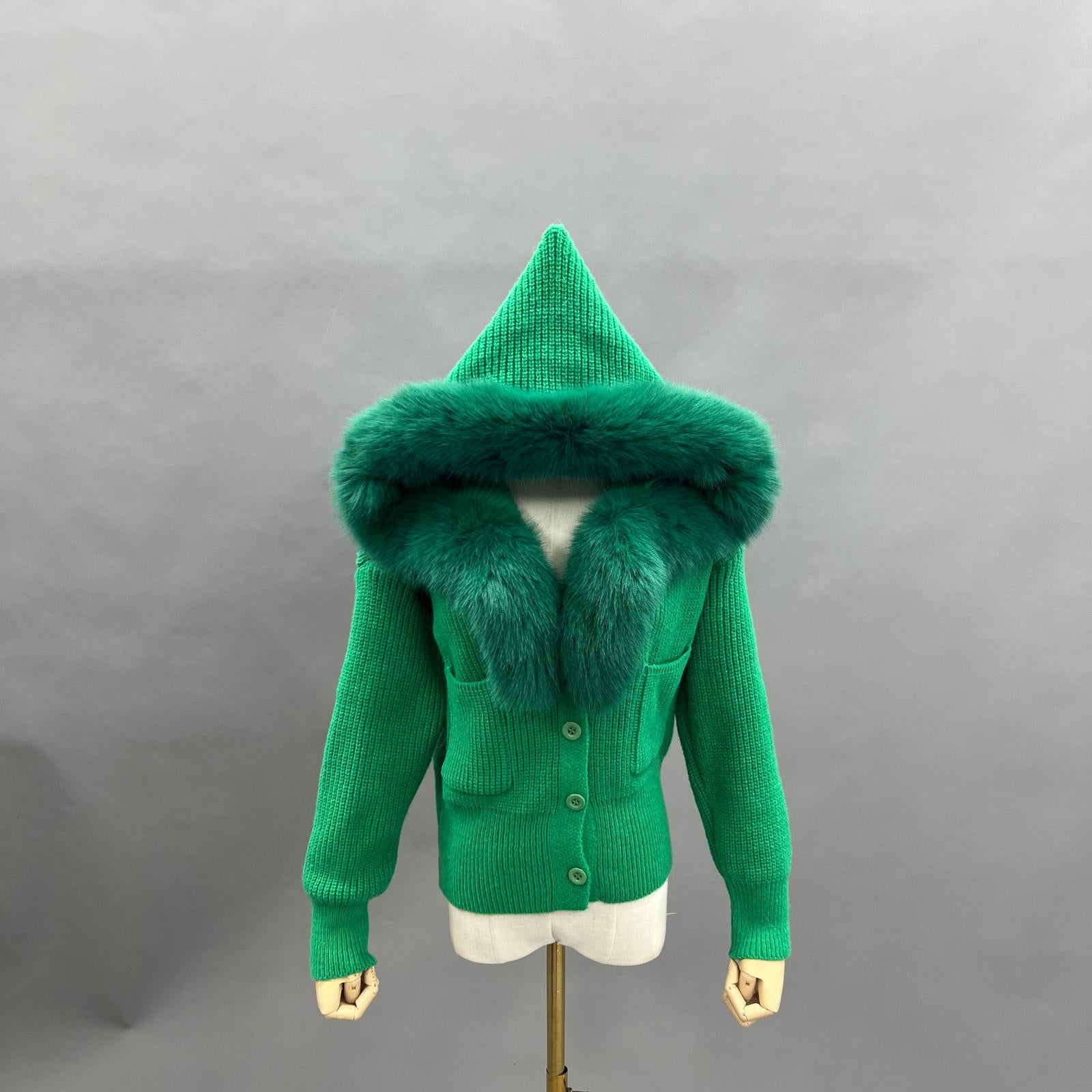 Women's Knitted Hooded Faux Fur Collar Active Fashion Jacket - Janefur