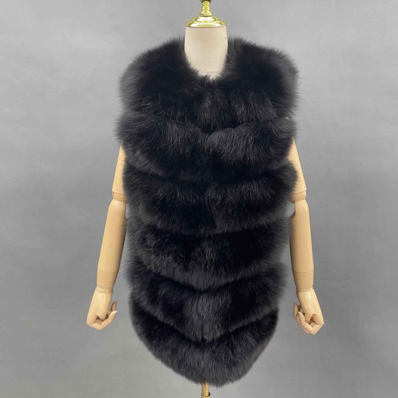 Fashion Women's Comfortable Fluffy Fox Fur Vest Solid Color - Janefur