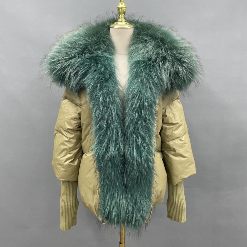 Knit Cuffs with Large Turn-down Collar Down Jacket - Janefur