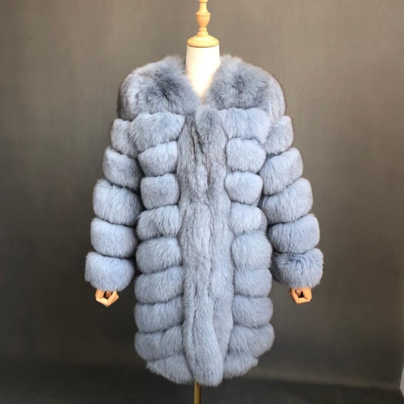 Fashion Autumn And Winter Designer Long Women's Blue Fox Fur Jacket - Janefur