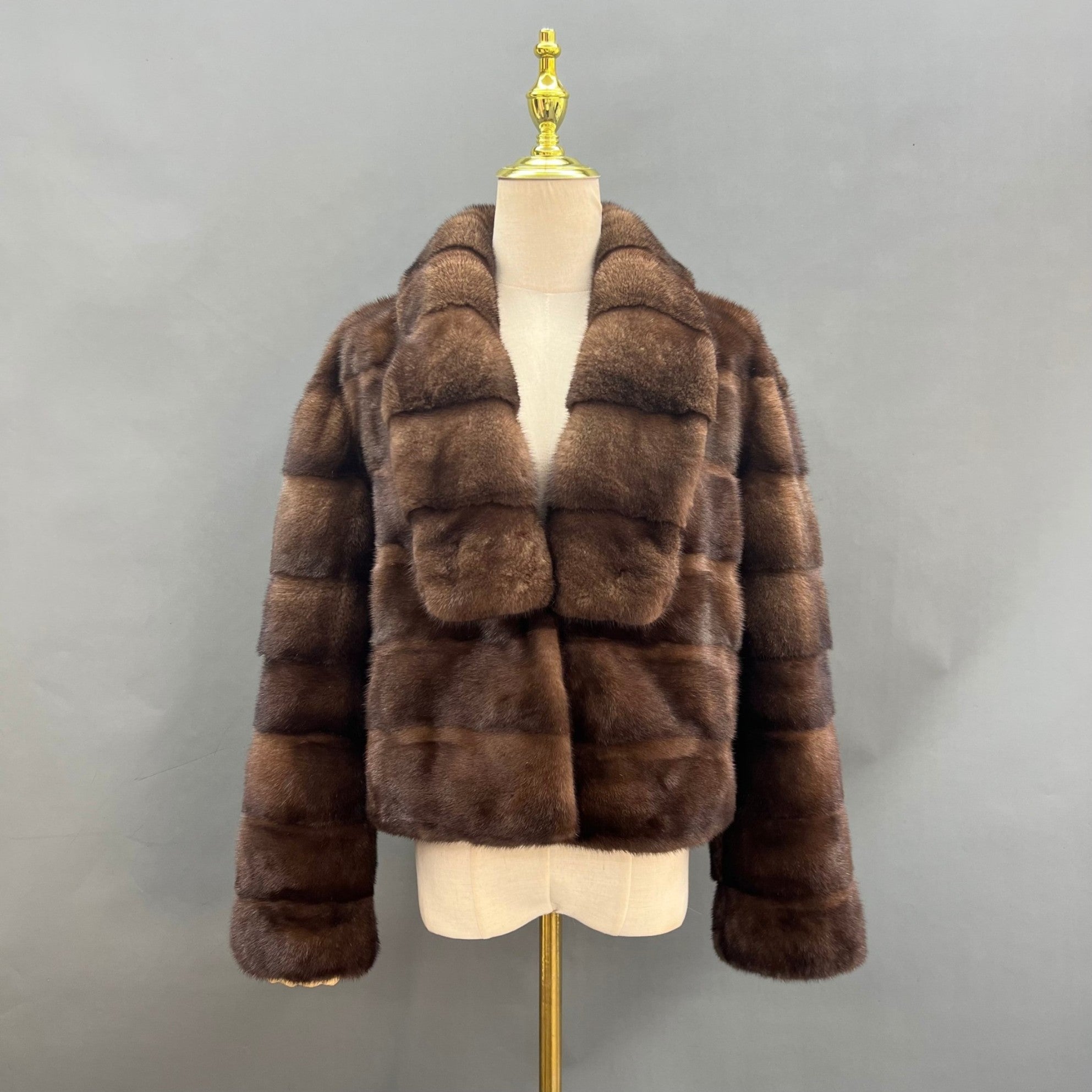 Brown Mink Fur Women's Windproof Thick Winter Short Coat - Janefur
