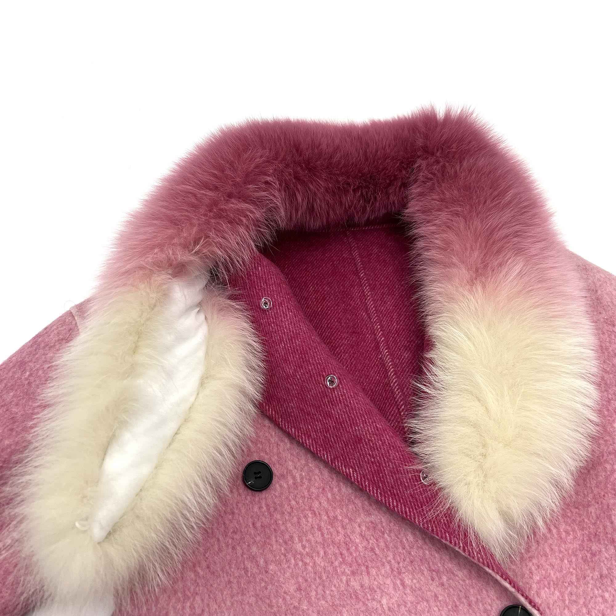 Janefur Trendy Gradient Color Real Fox Fur Collar Long Cashmere Coat for Women - Janefur