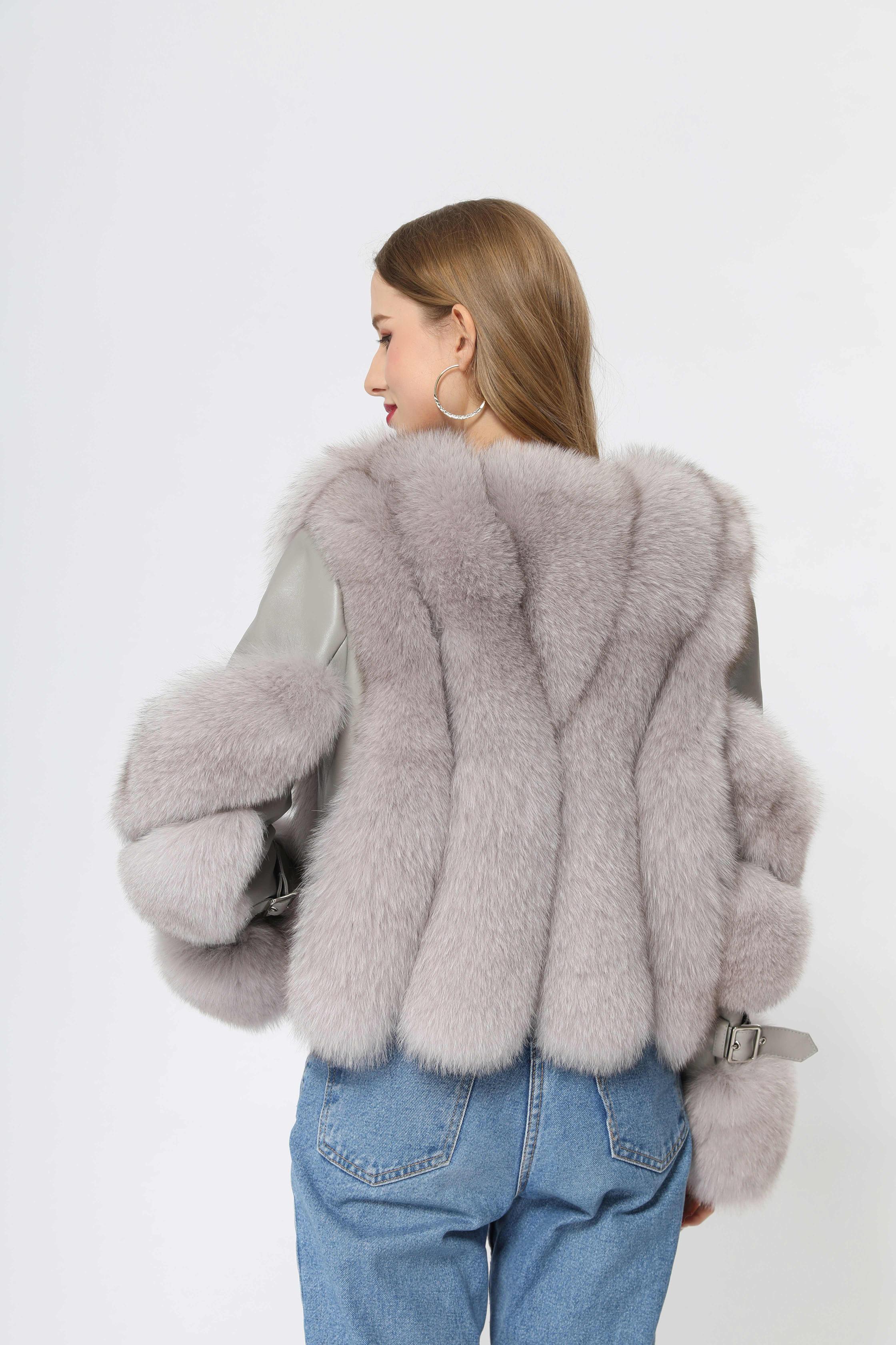 Short Style One Button Women's Real Fox Fur Fashion Jacket - Janefur