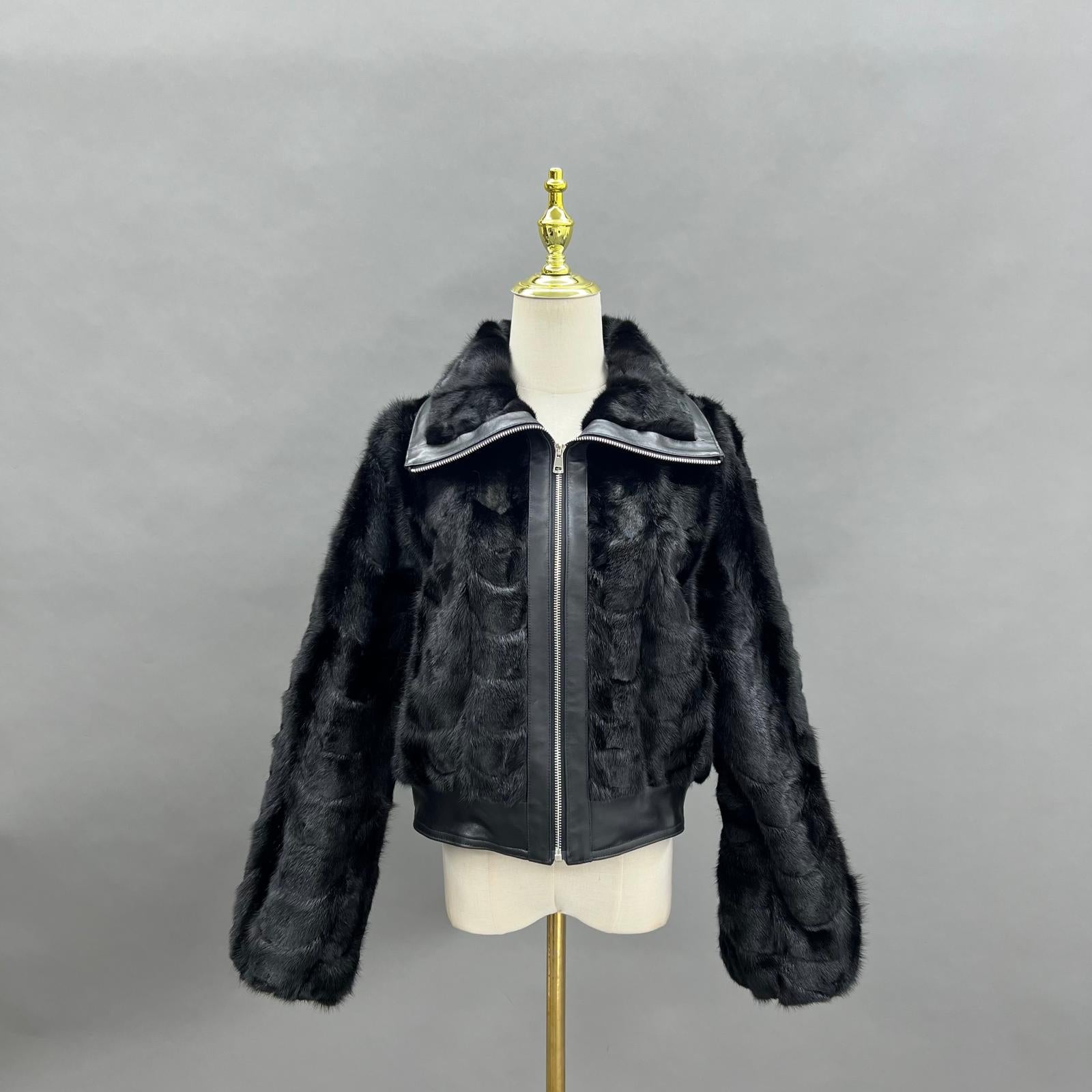 Mink Fur Fashionable Square Collar Short Coat Mink Fur Jacket - Janefur