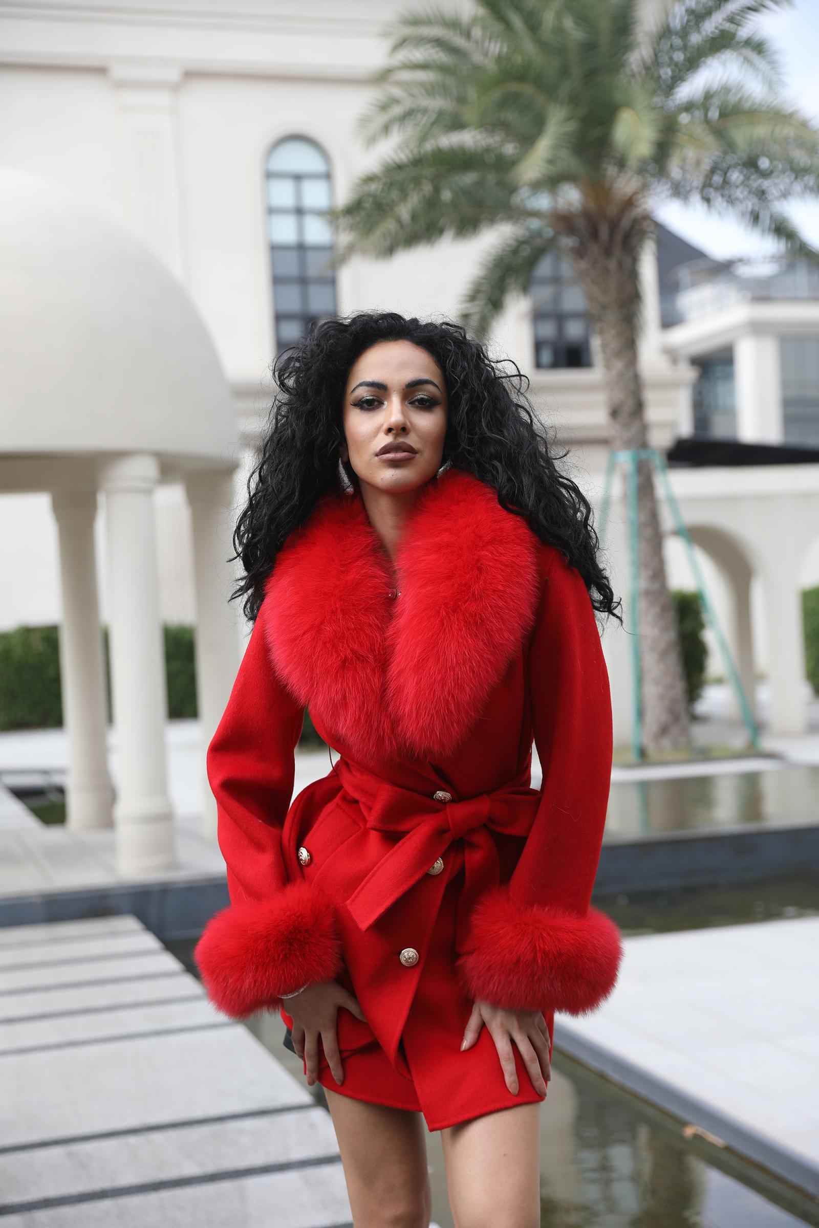Double-Faced Fleece Coat for Women Elegant Notched Lapel Belted Double-Faced Wool Outer Jacket - Janefur