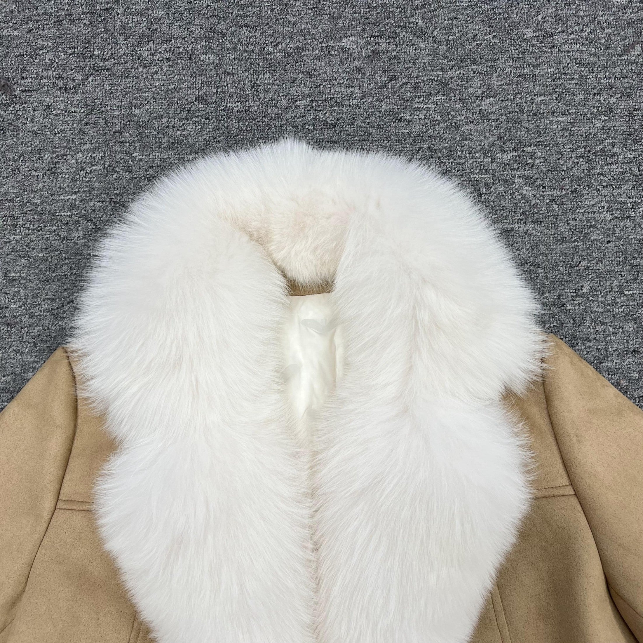 Suede Double Breasted Goose Down Women's Jacket with Suit Collar - Janefur