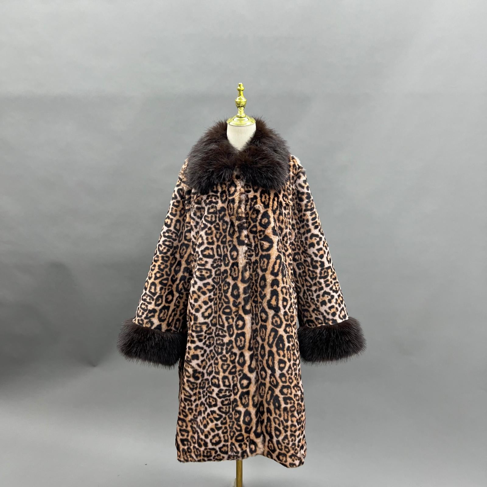 Faux Fur Coat Women's New Style Lapel Leopard Pattern Long Jacket - Janefur
