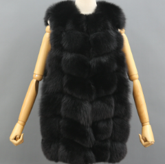 Women's Autumn And Winter Fox Real Fur Solid Sleeveless Vest - Janefur