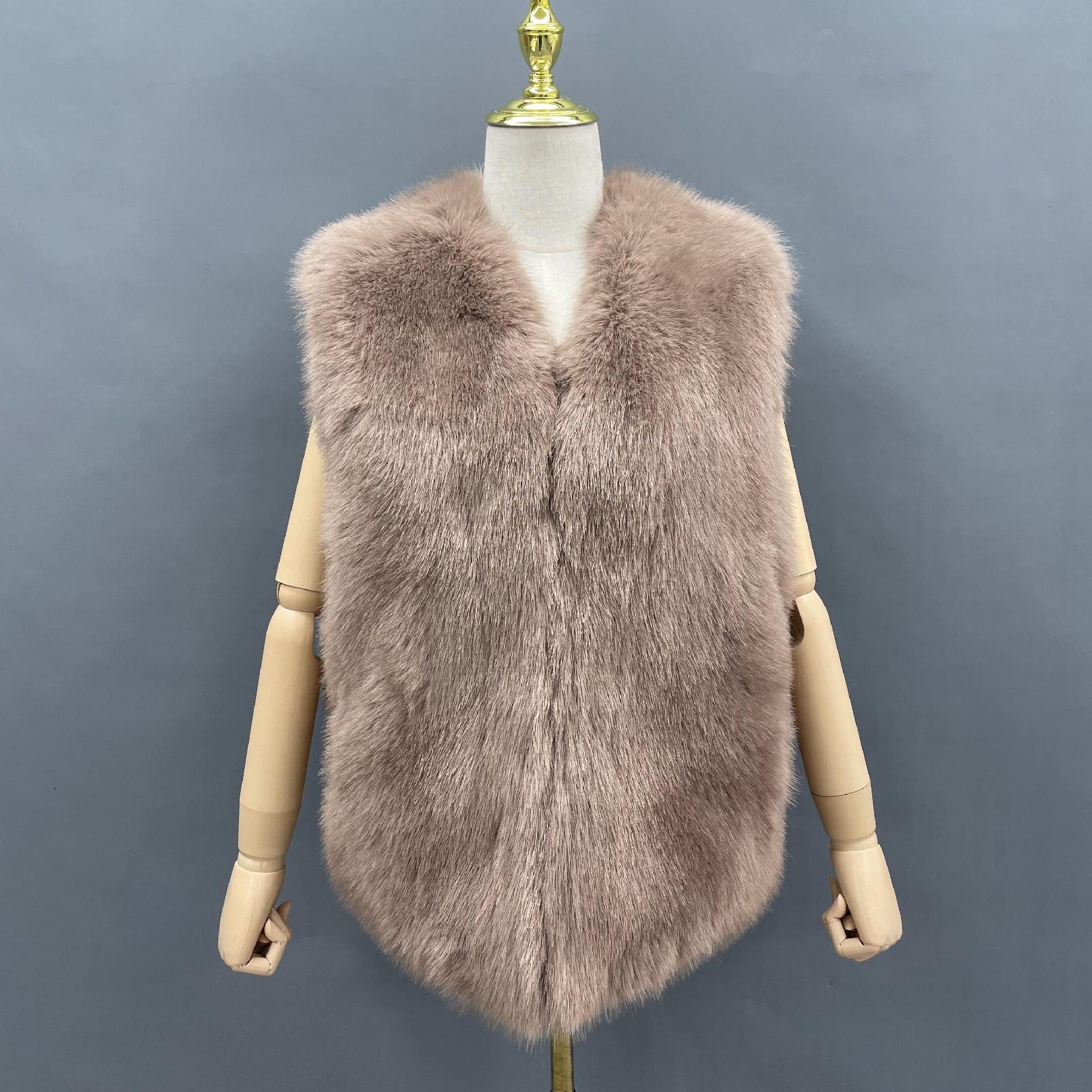 Women's Short Slim-fit Versatile Faux Fur Vest Whole Eco Fur Vest - Janefur