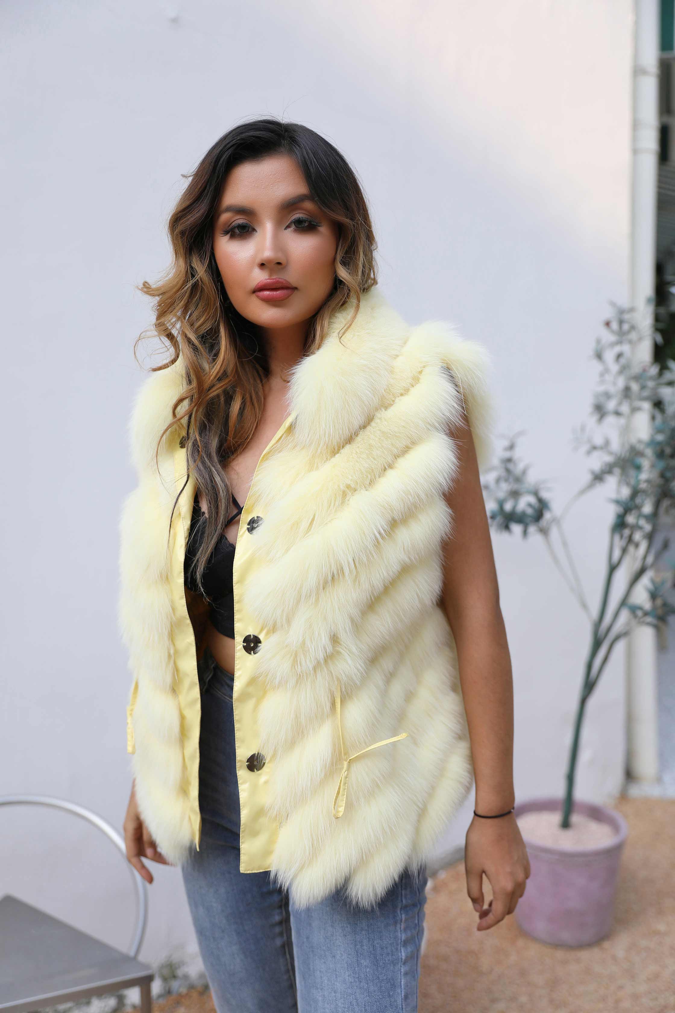 Women's Real Fox Fur Double-Sided Fashion Vest - Janefur