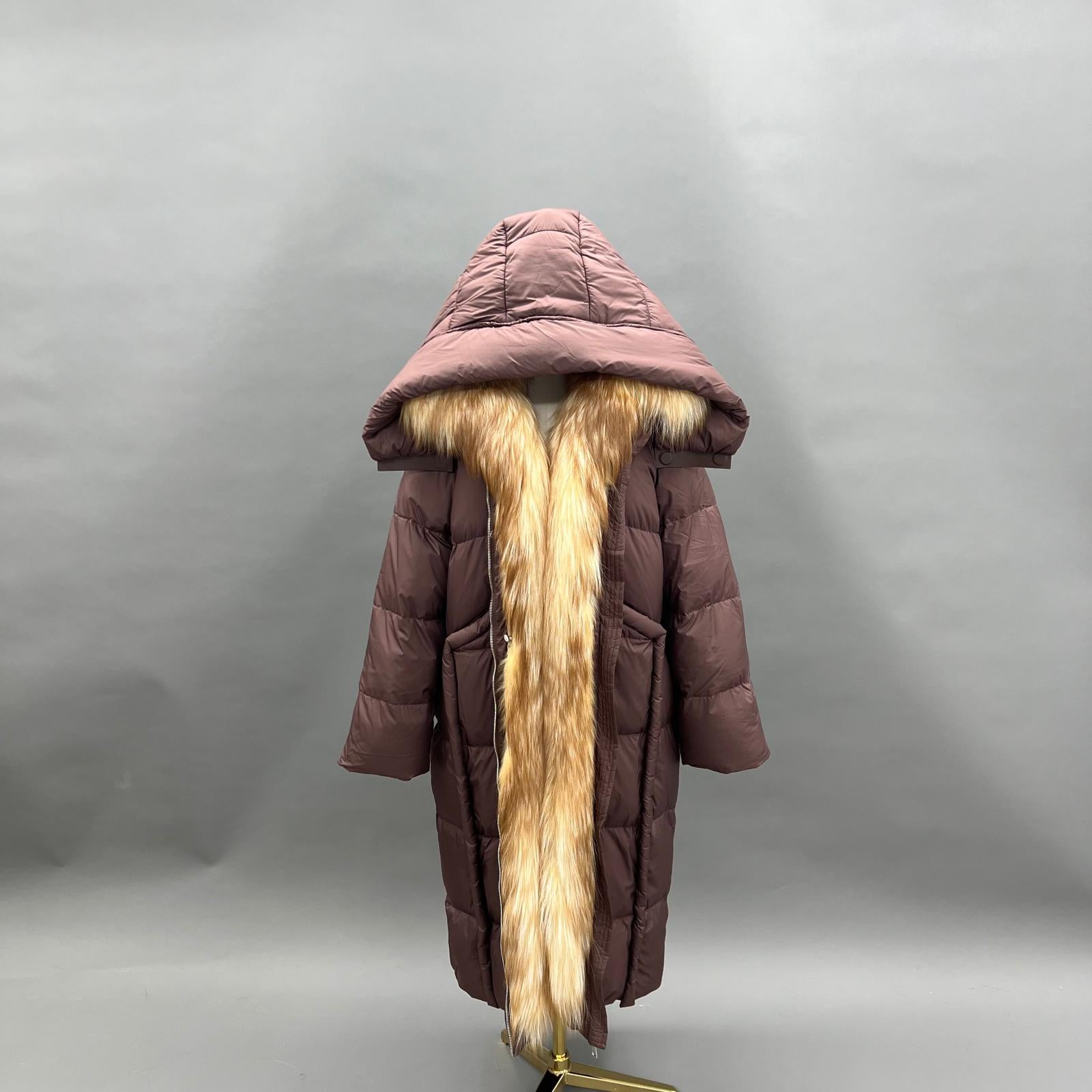 Goose Down-Insulated Knitted Cuff Collar Large Lapel Lightweight Warm Down Jacket Down Coat - Janefur