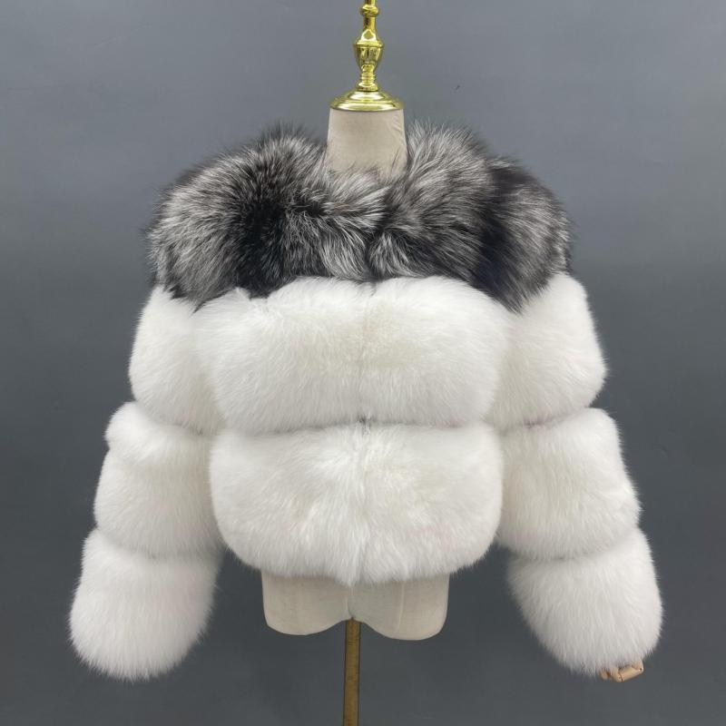 Women's Warm Round Neck Real Fur Blue Fox Short Coat In Winter - Janefur