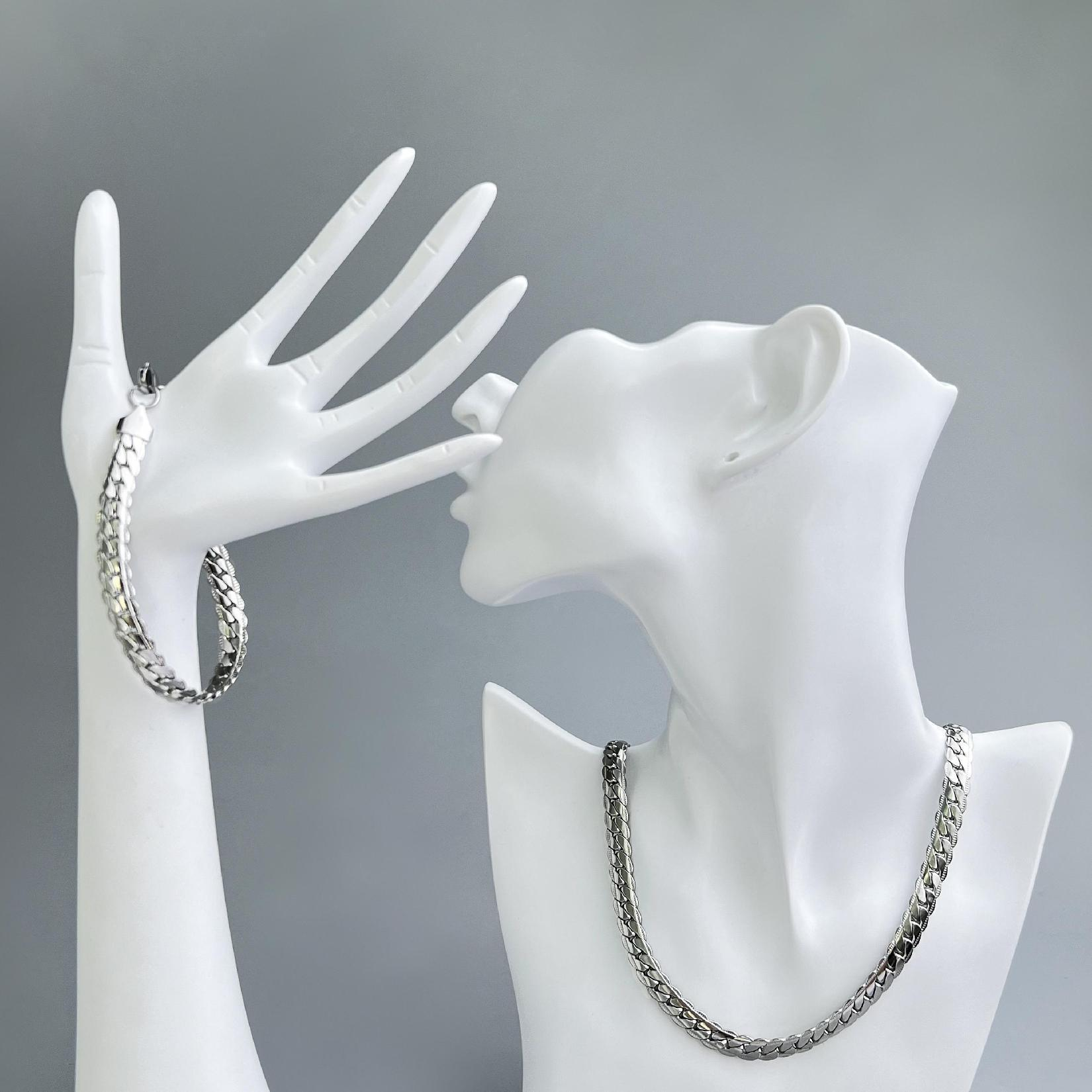 Hip-Hop Vintage Alloy Cuban Chain Bracelet and Necklace Unisex Retro Cool Jewelry - Janefur