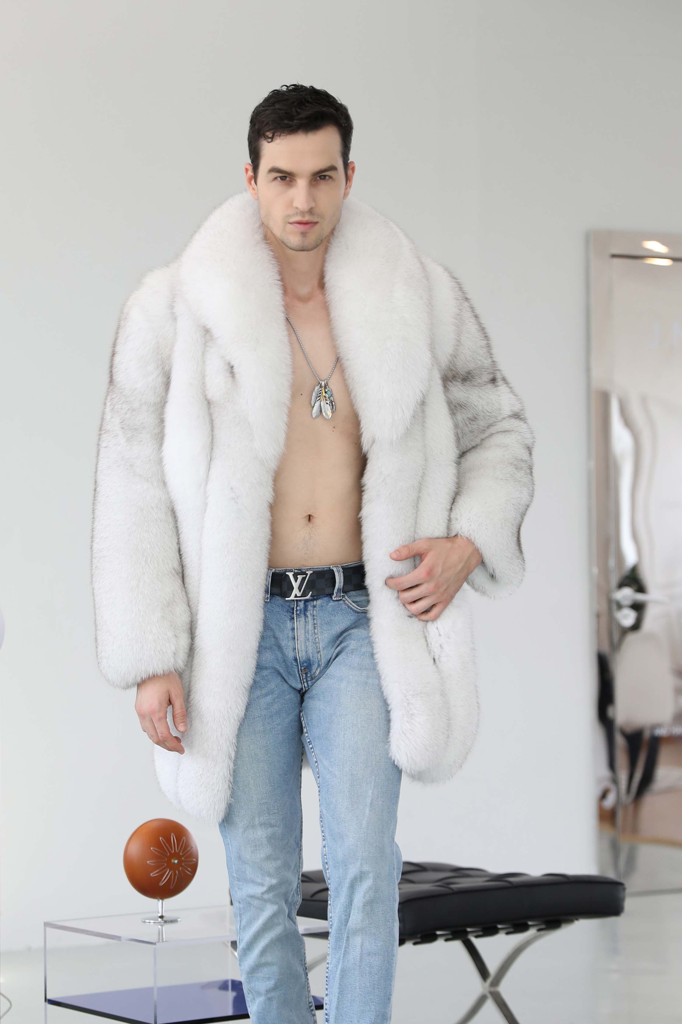 Men's Winter Luxury Natural Fur Real Fox Fur Coat - Janefur
