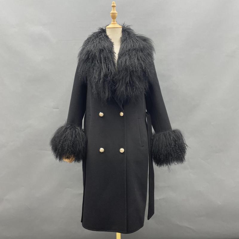 Cashmere Coat With Wool Collar And Buttons - Janefur