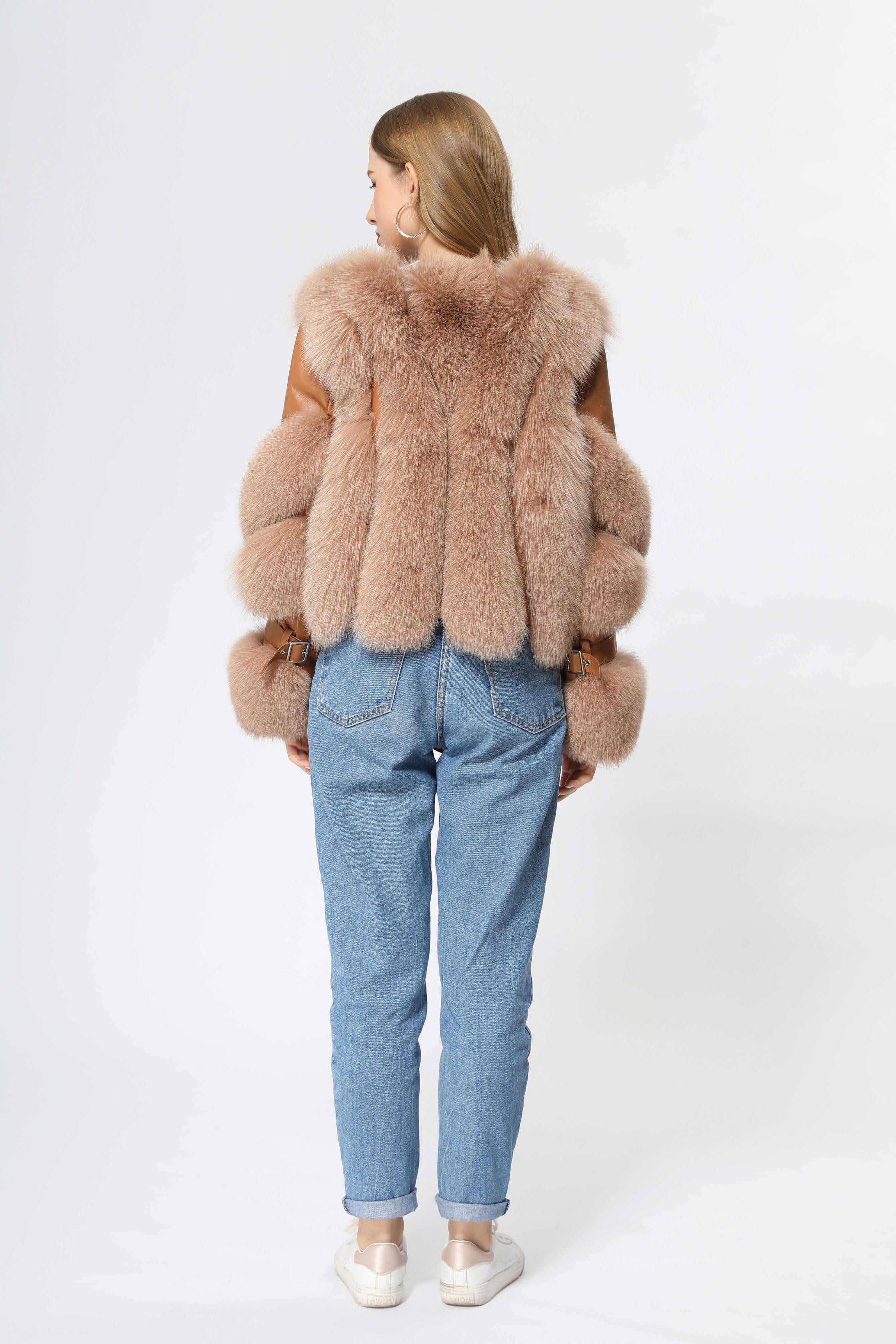 Short Style One Button Women's Real Fox Fur Fashion Jacket - Janefur