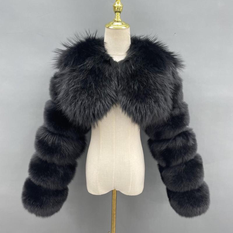 New Design Short Women's Real Fur Vest With Long Sleeves - Janefur