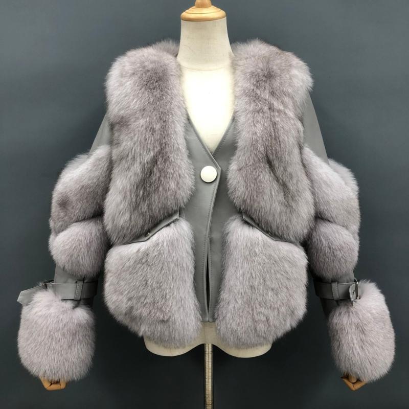 Short Style One Button Women's Real Fox Fur Fashion Jacket - Janefur