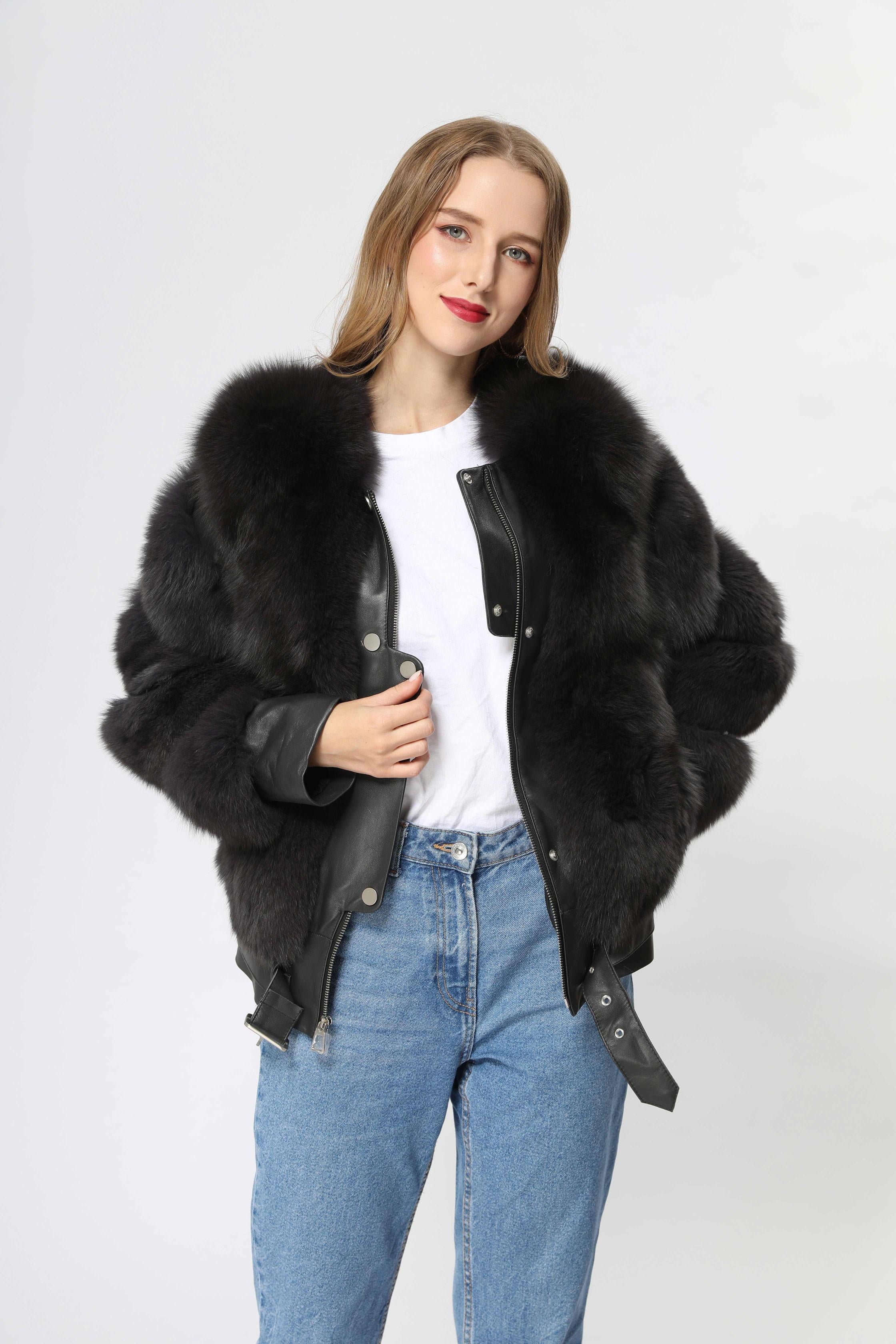 Winter Fox Fur Coat High-Quality Button Decorated Women's Coat - Janefur