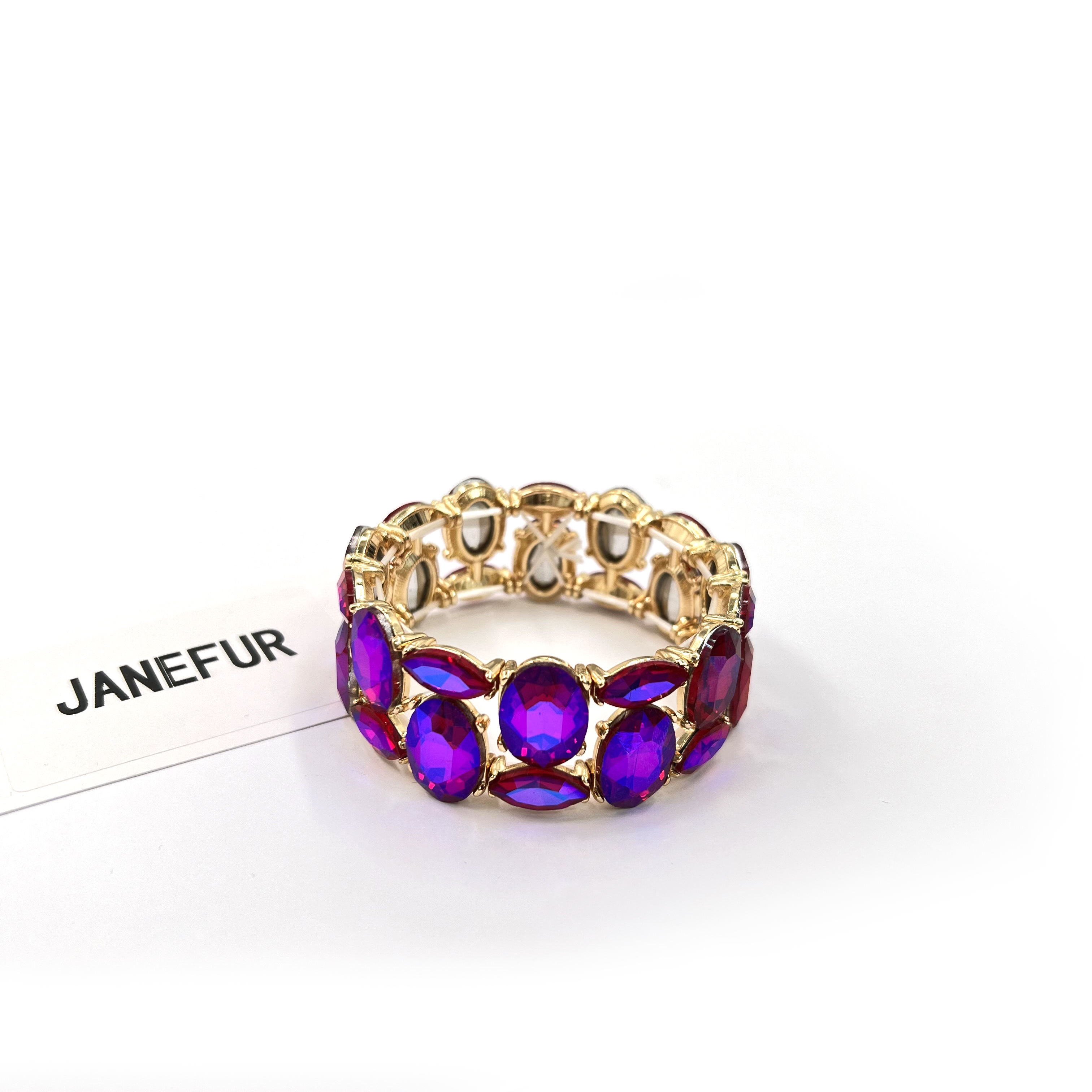 Alloy-Set Shiny Gemstone Delicate Bracelet Bangle Cuff - Janefur