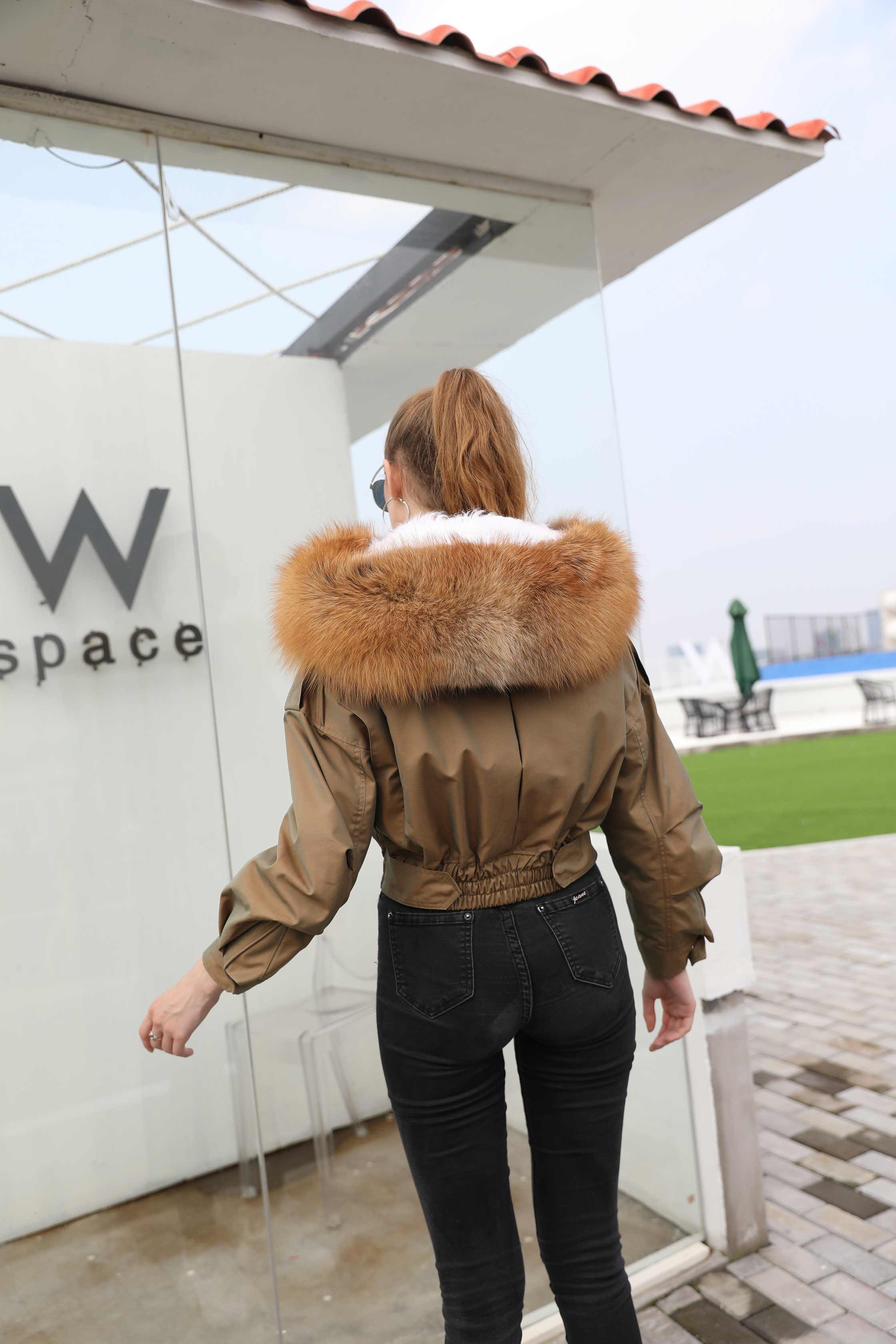 Short Wholesale Fashion Women's Fur Hooded Parka - Janefur