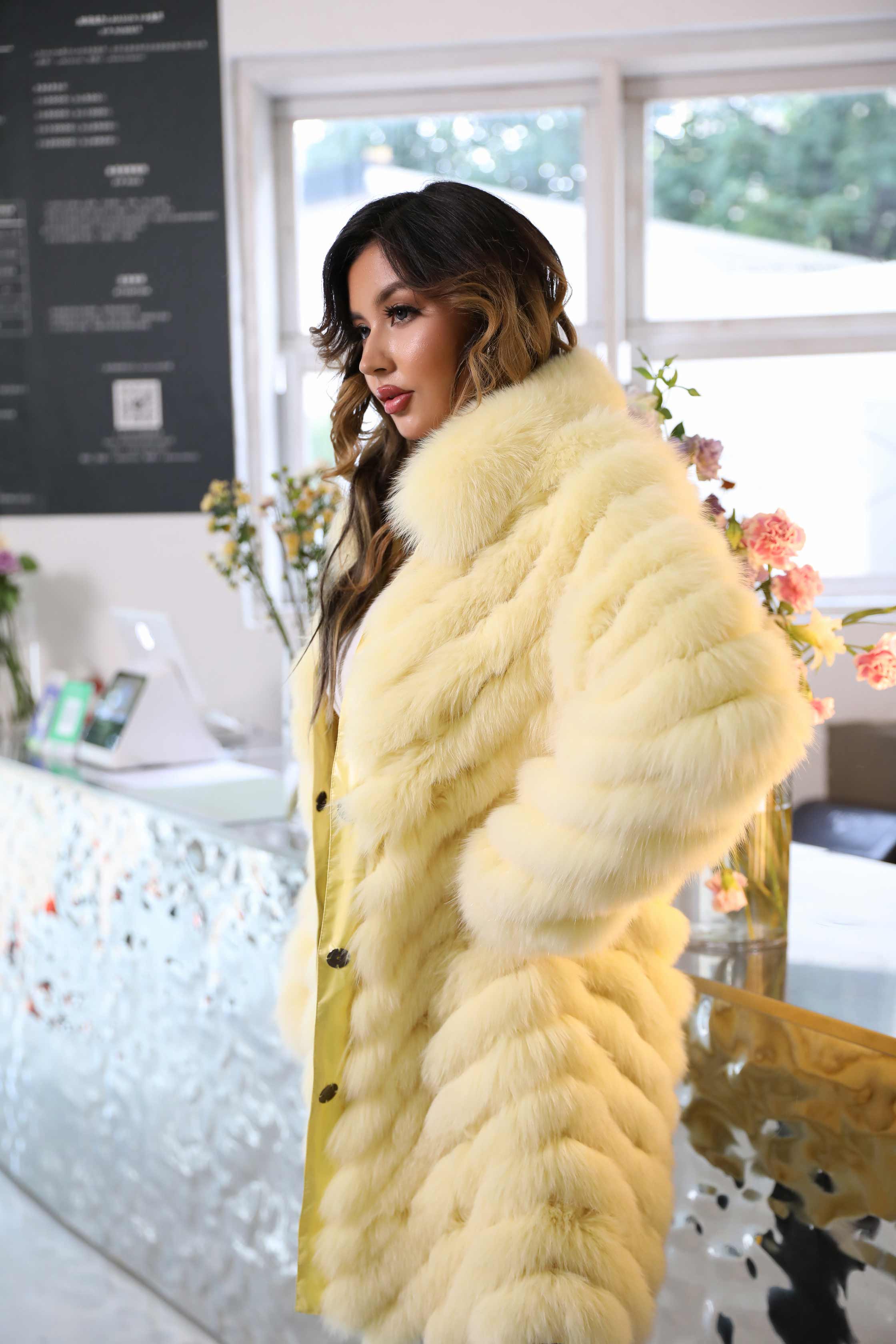 Collar Removable Women's Winter Two-Sided Wear Striped Long Real Fox Fur Coat - Janefur