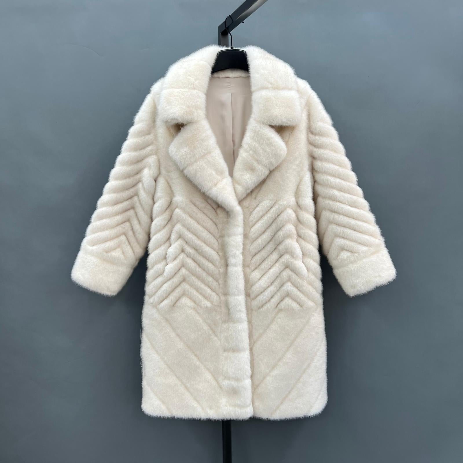 Women's New Fashionable Brown Lace-up Long Faux/Eco Mink Coat - Janefur