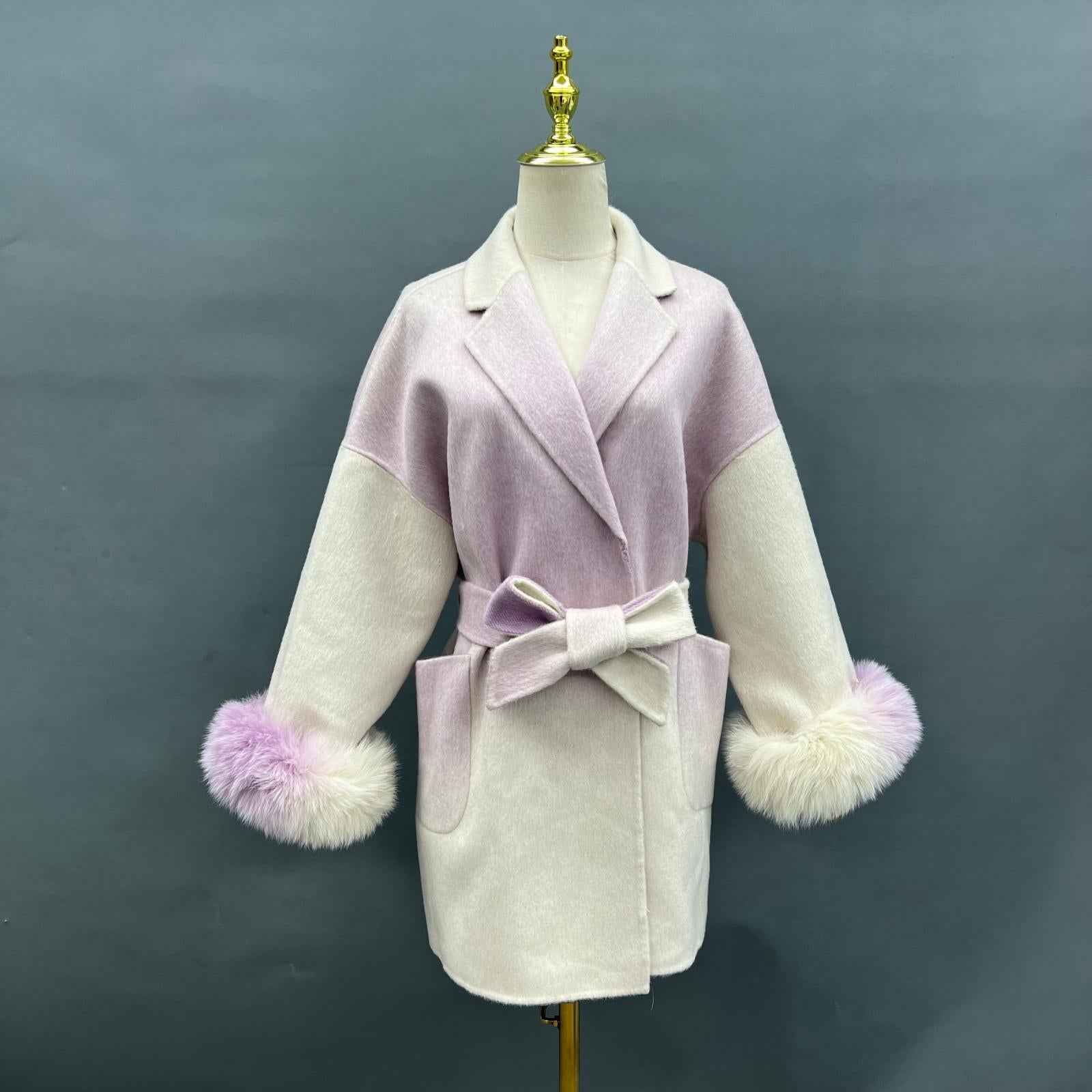 Double-faced Cashmere Coat for Women Sweet Cool Gradient Color Suit Collar Double-faced Wool Jacket - Janefur