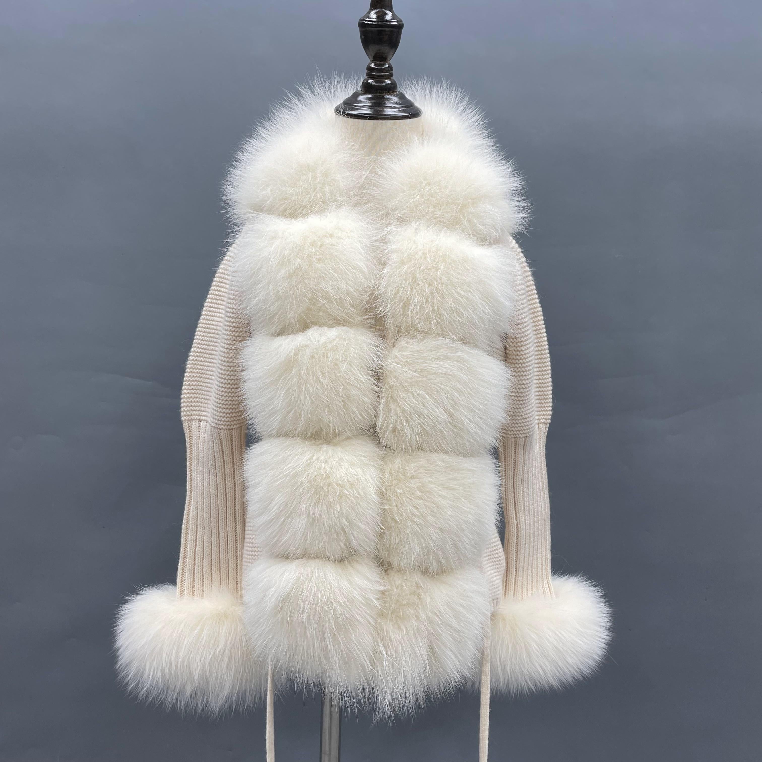 Little Girl's Pink Knitted Children's Coat With Fox Fur Trim - Janefur