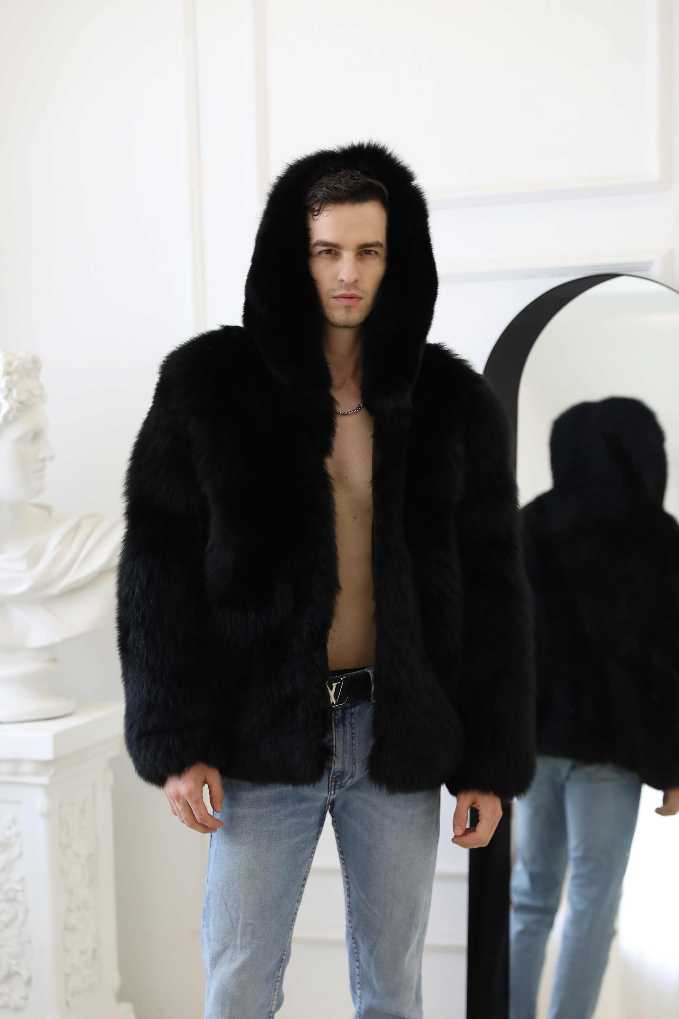 Fashionable Warm Winter Real Fox Fur Thick Jacket Solid Colour Hoodie - Janefur