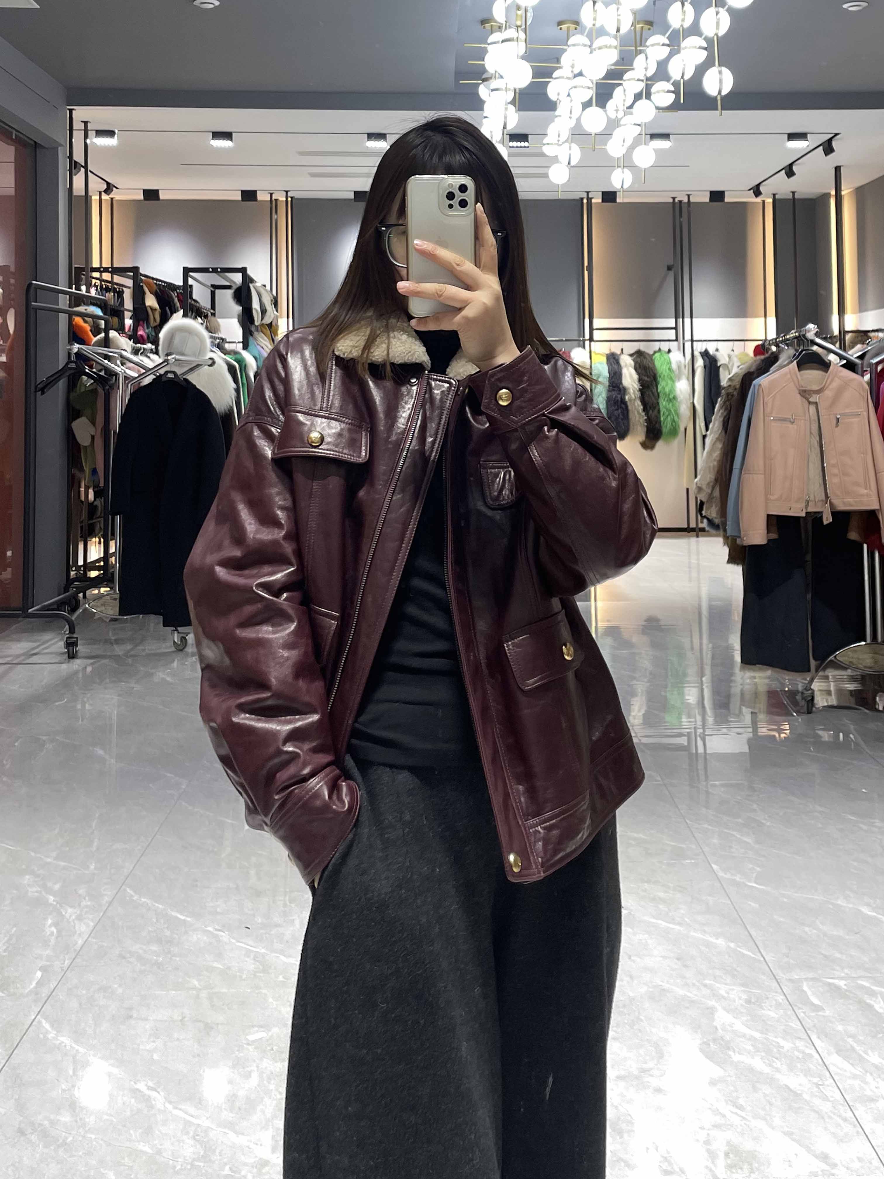 Lamb Fur Collar Double-breasted Pocket Down Jacket - Janefur
