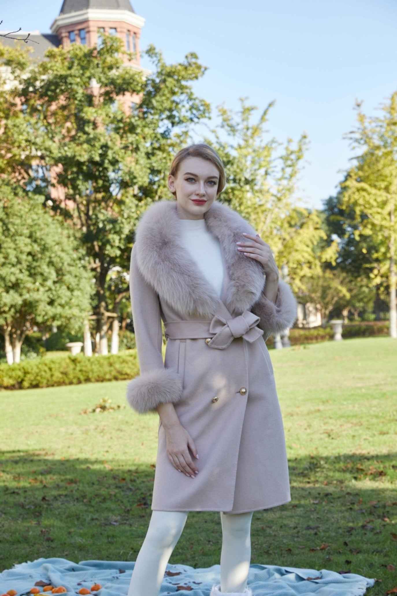 Women's Large Fox Fur Lapel Warm Cashmere Jacket - Janefur