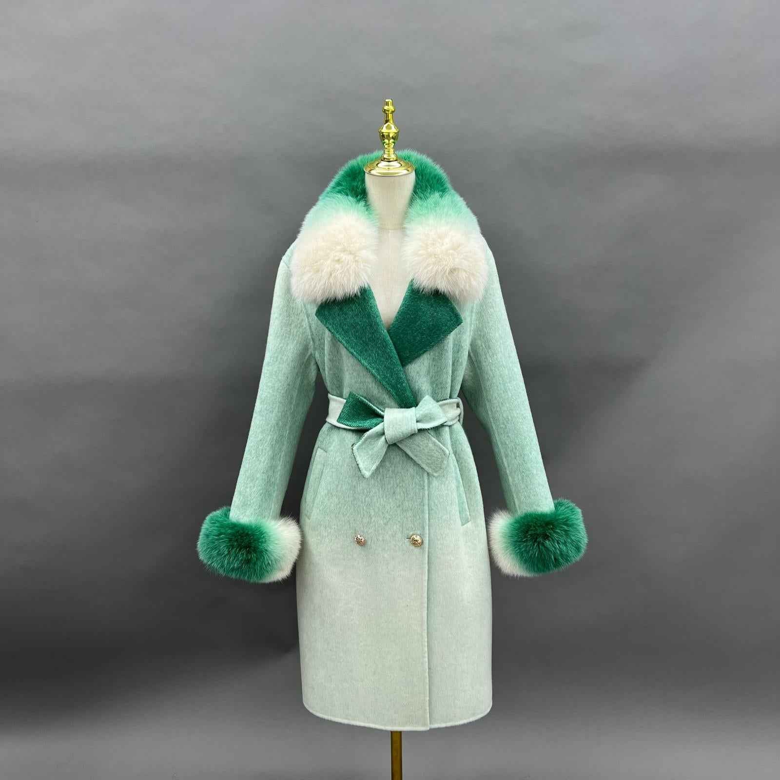Double-Faced Cashmere Jacket for Women Classic Square Collar Gradient Double-Faced Wool Coat - Janefur
