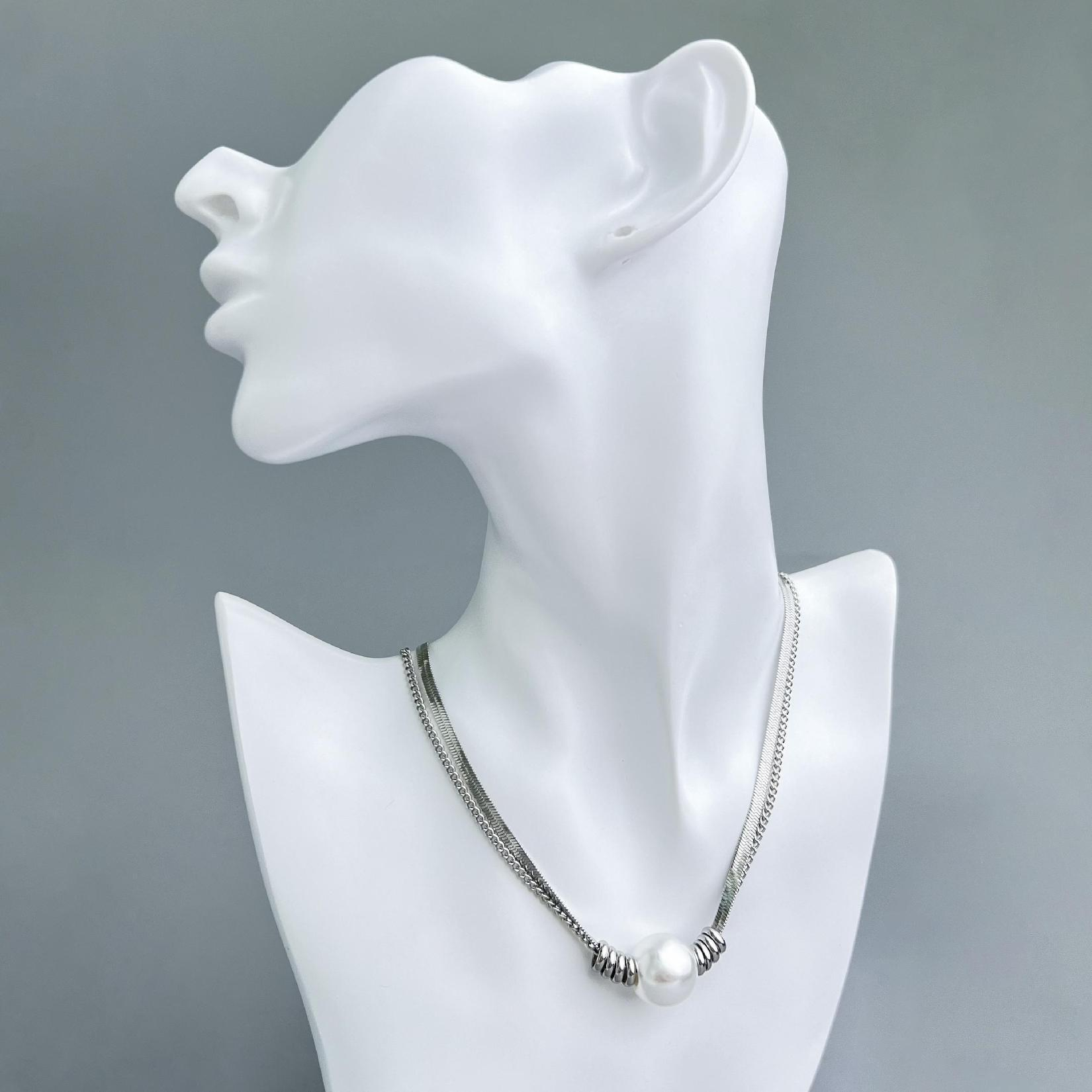 Double Layer Snake Bone Pearl Silver-Tone Necklace Light Luxury Vintage Necklace - Janefur