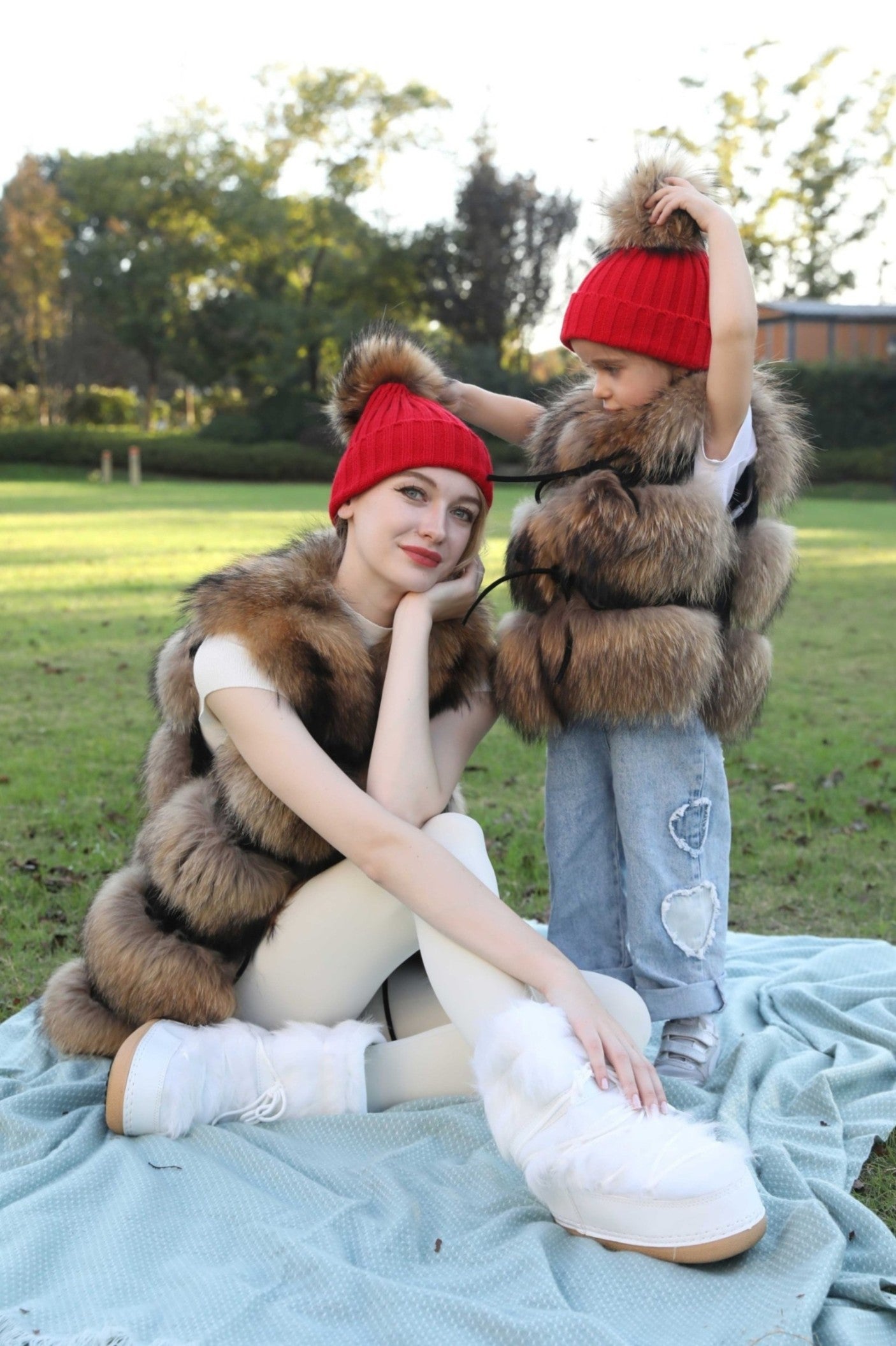 New Fall And Winter Striped With Fur Pom Pom Acrylic Hat - Janefur