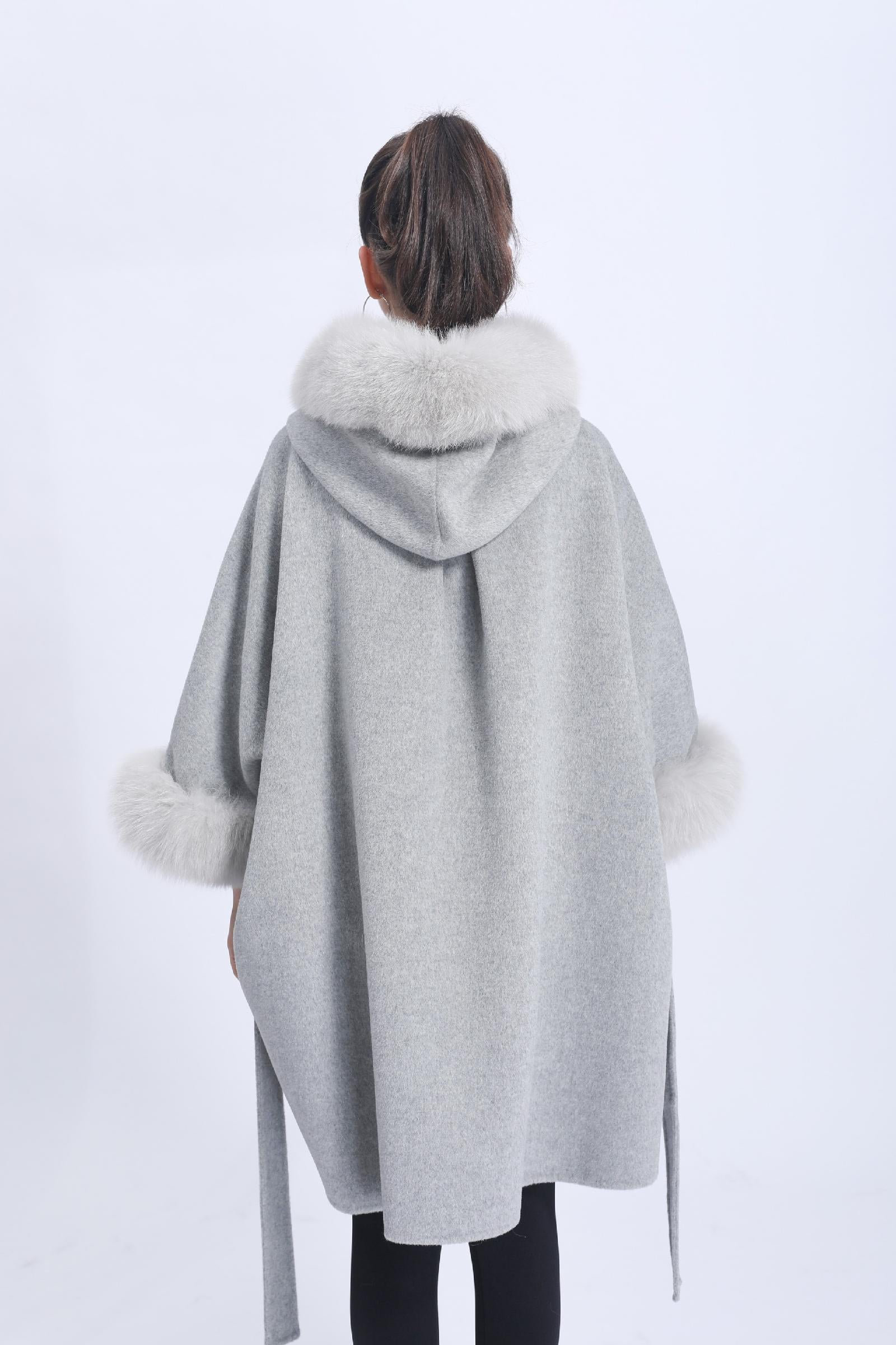 Wool Double-faced Coat with Fur Lapel Women's Casual Coat Cashmere Outerwear - Janefur