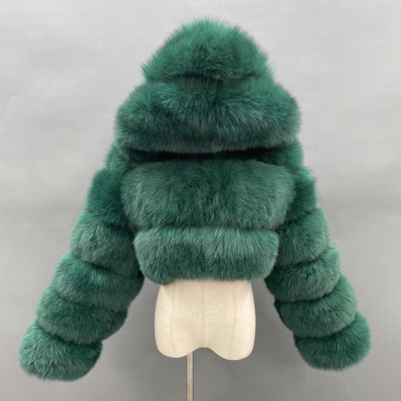 Fashion Short Genuine Fox Fur Coat Women's Winter Hooded Jacket - Janefur