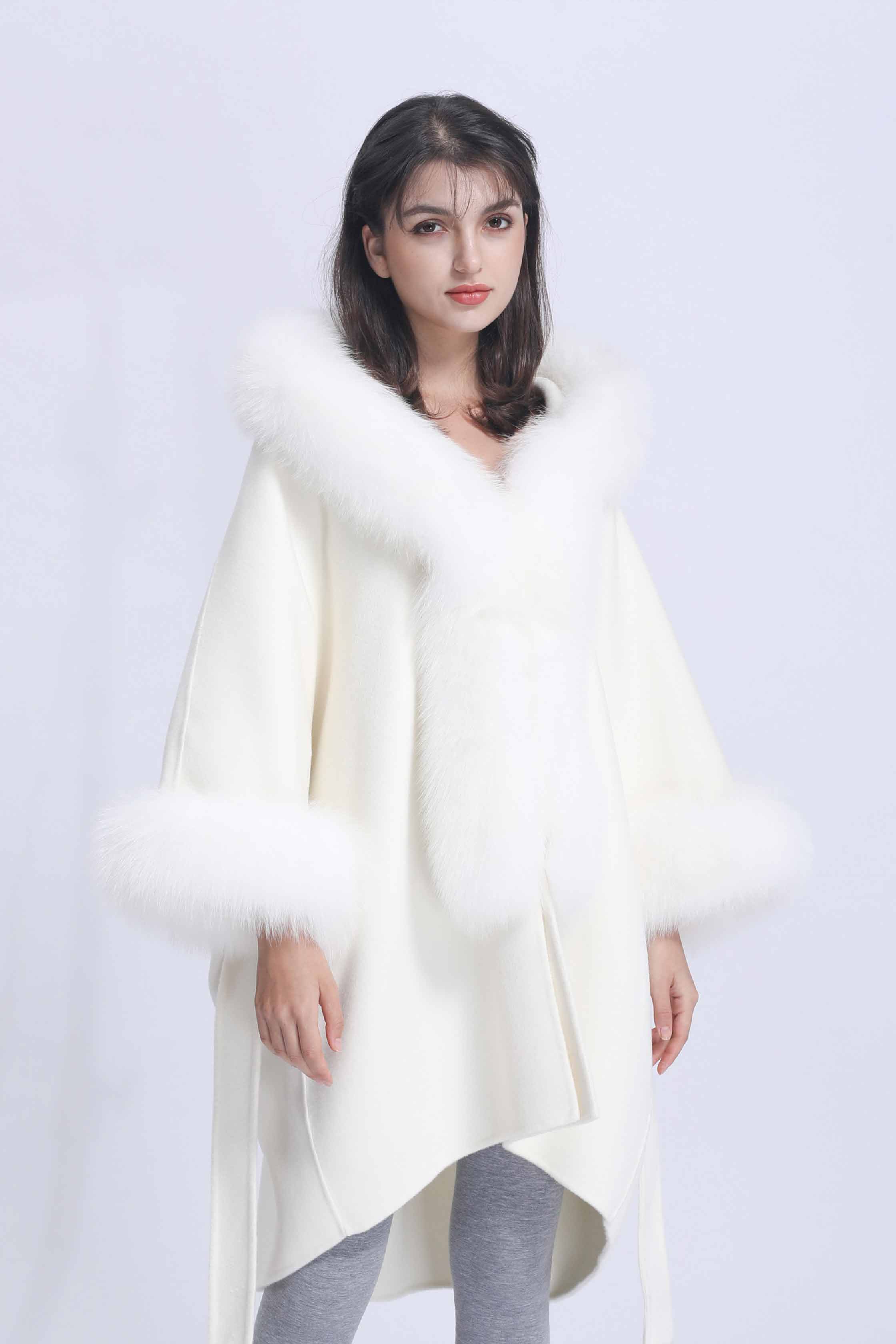 Wool Double-faced Coat with Fur Lapel Women's Casual Coat Cashmere Outerwear - Janefur