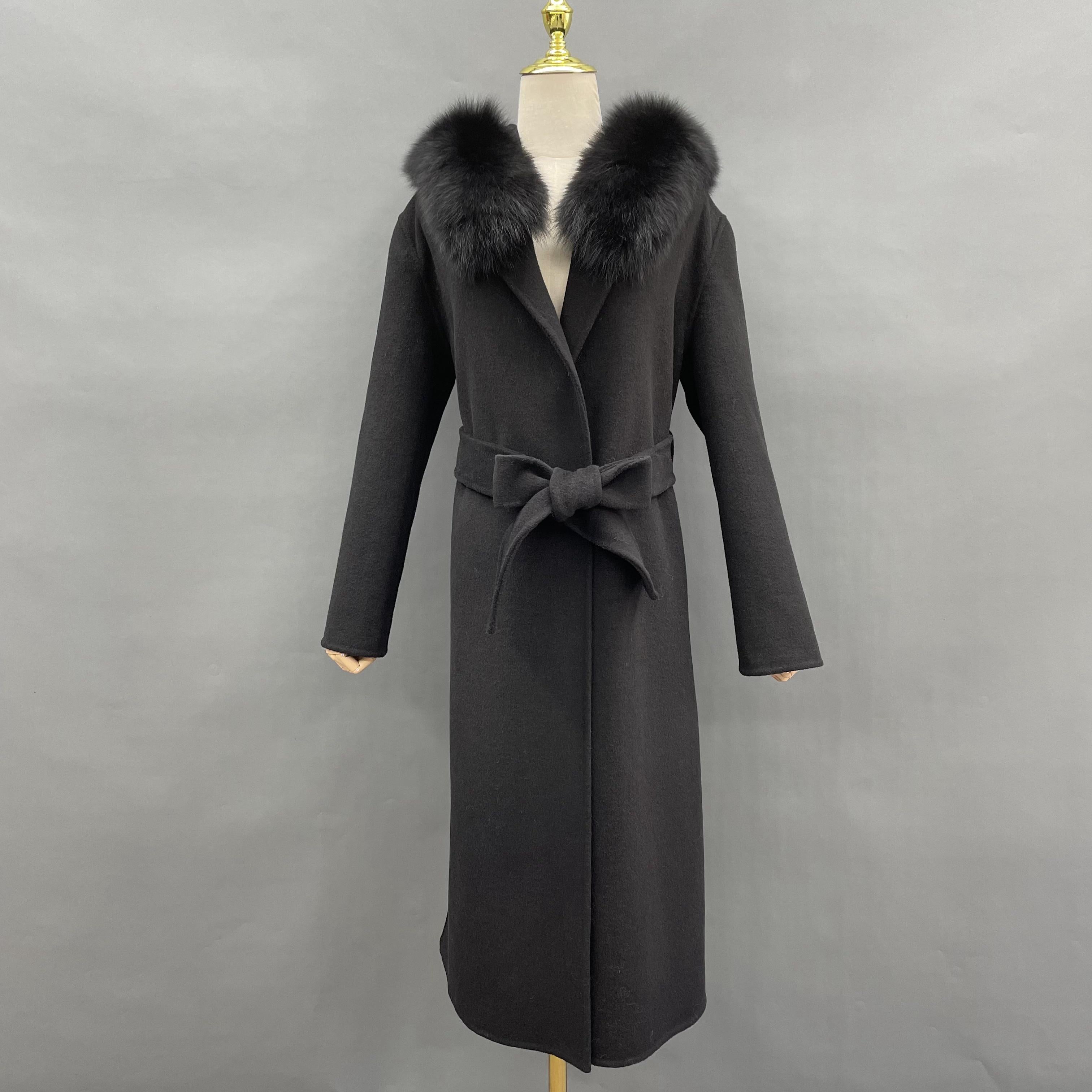Women's French Slouchy Hooded Double Sided Cashmere Long Coat - Janefur