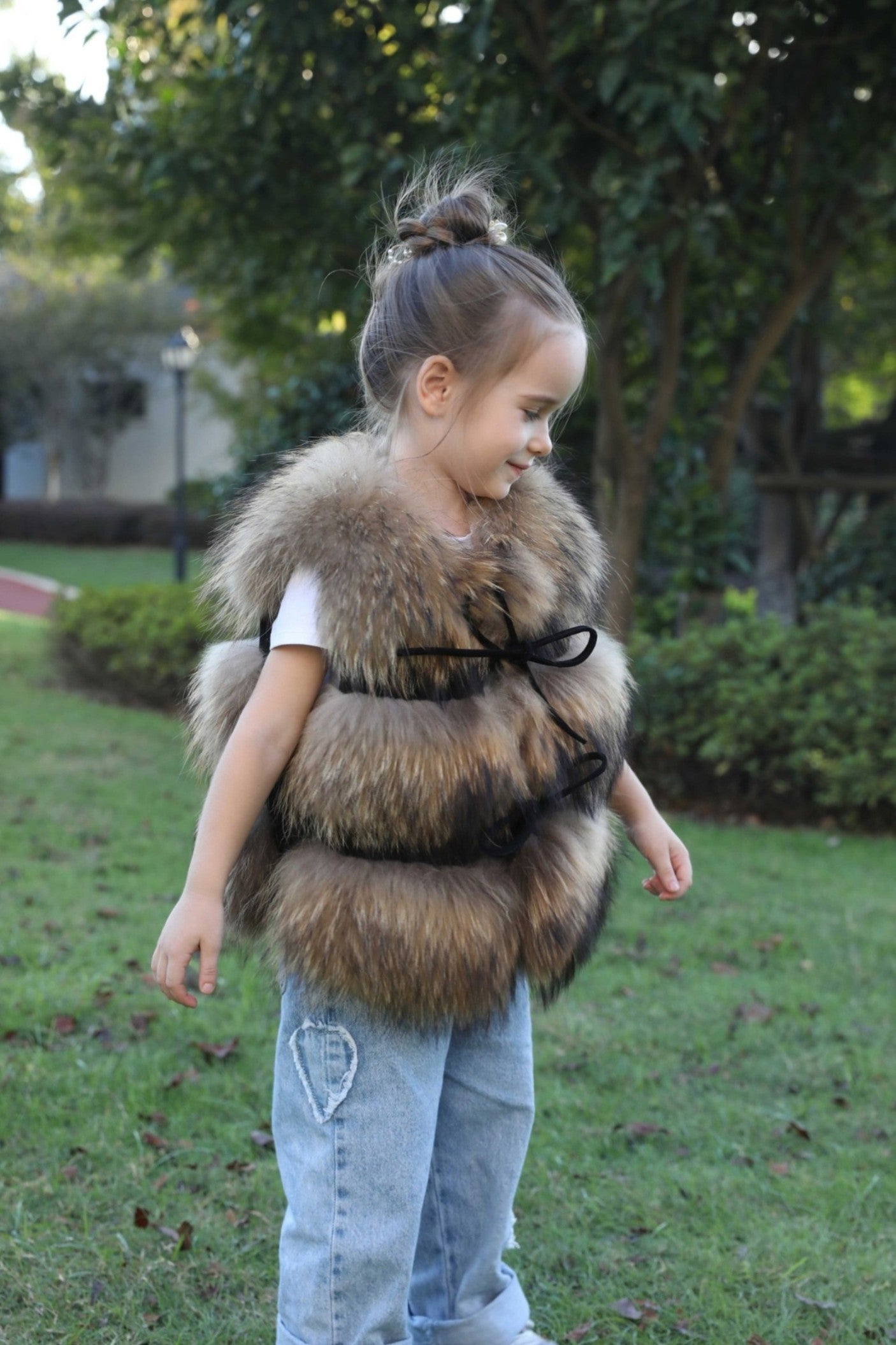 Children's Fall and Winter Three Sections Raccoon Fur Vest - Janefur