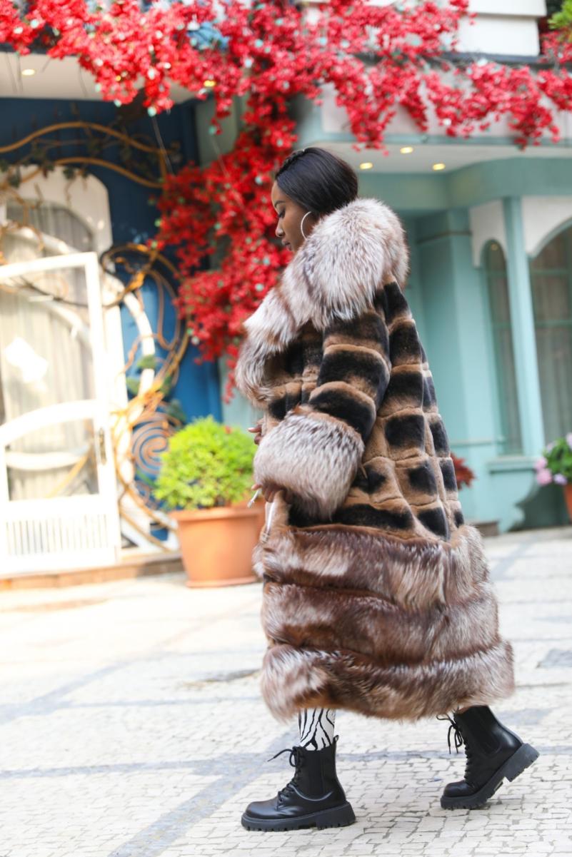 Lapel Fox Fur Patchwork Rabbit Fur Coat - Janefur