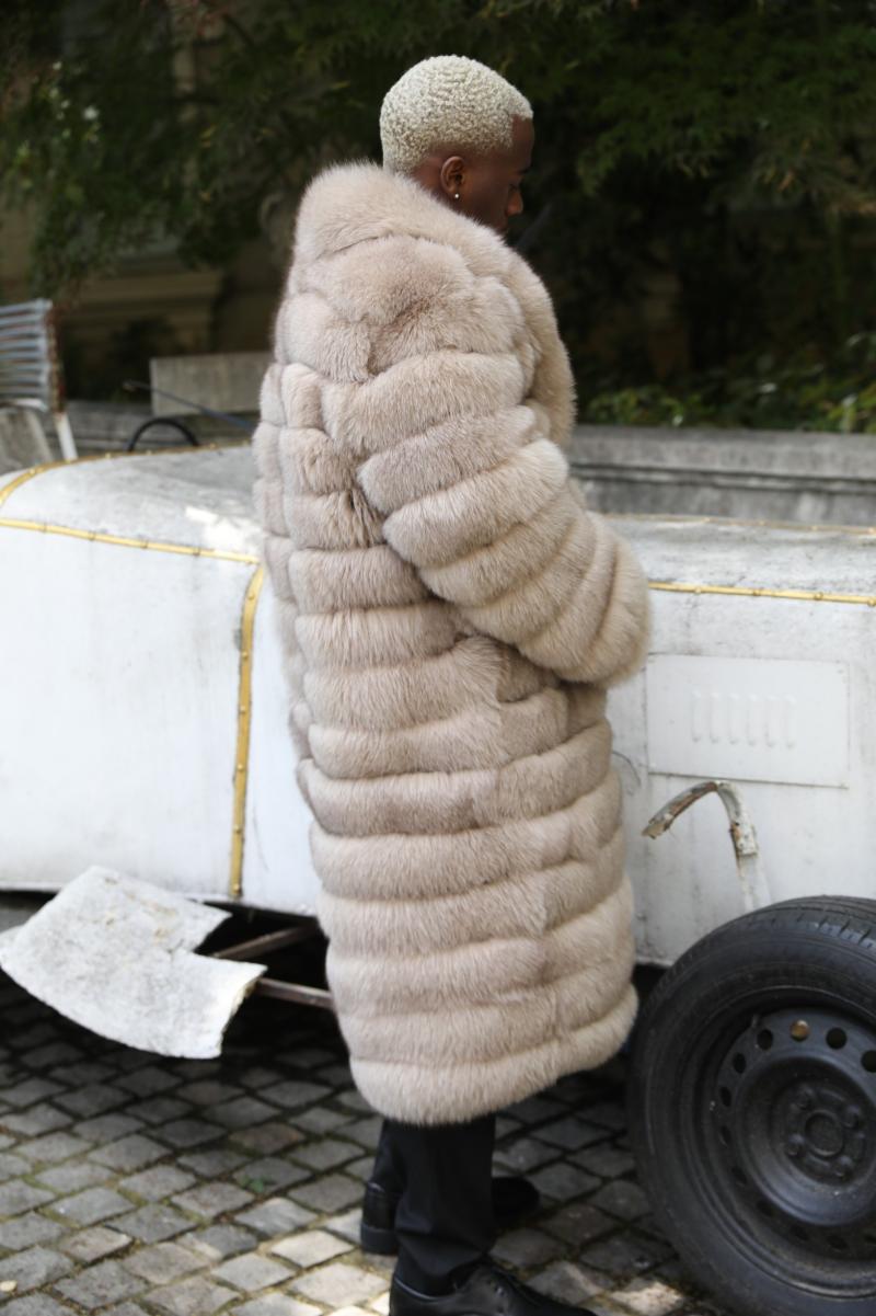 Men's Long Solid Color Fox Fur Coat Keeps Warm And Fashionable - Janefur