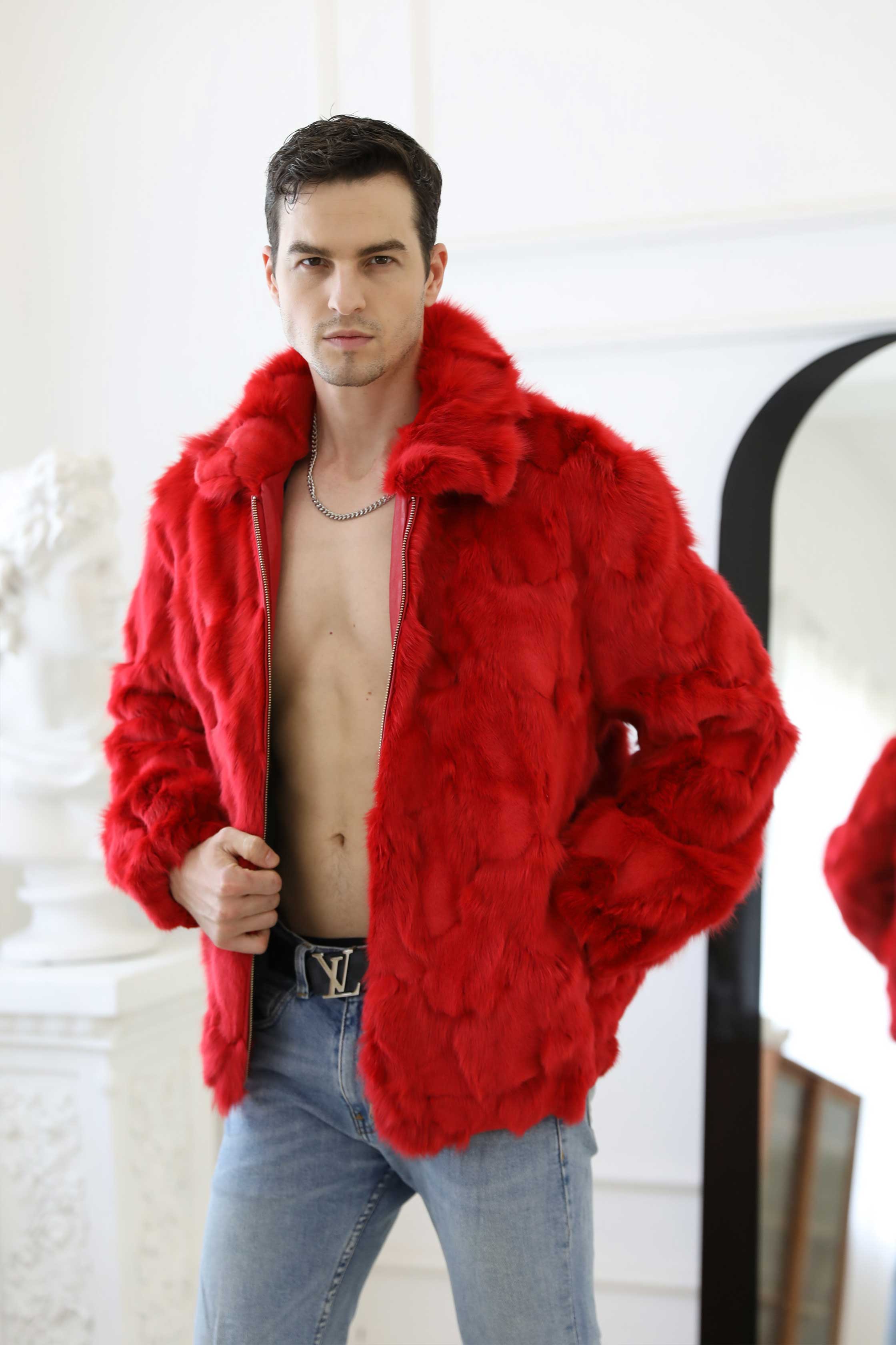 Natural Fox Fur Men's Lapel Jacket - Janefur
