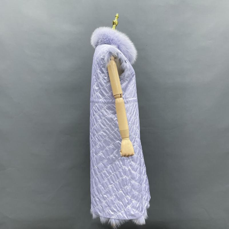 Double-Sided Fox Fur Diagonal Stripe Long Vest - Janefur