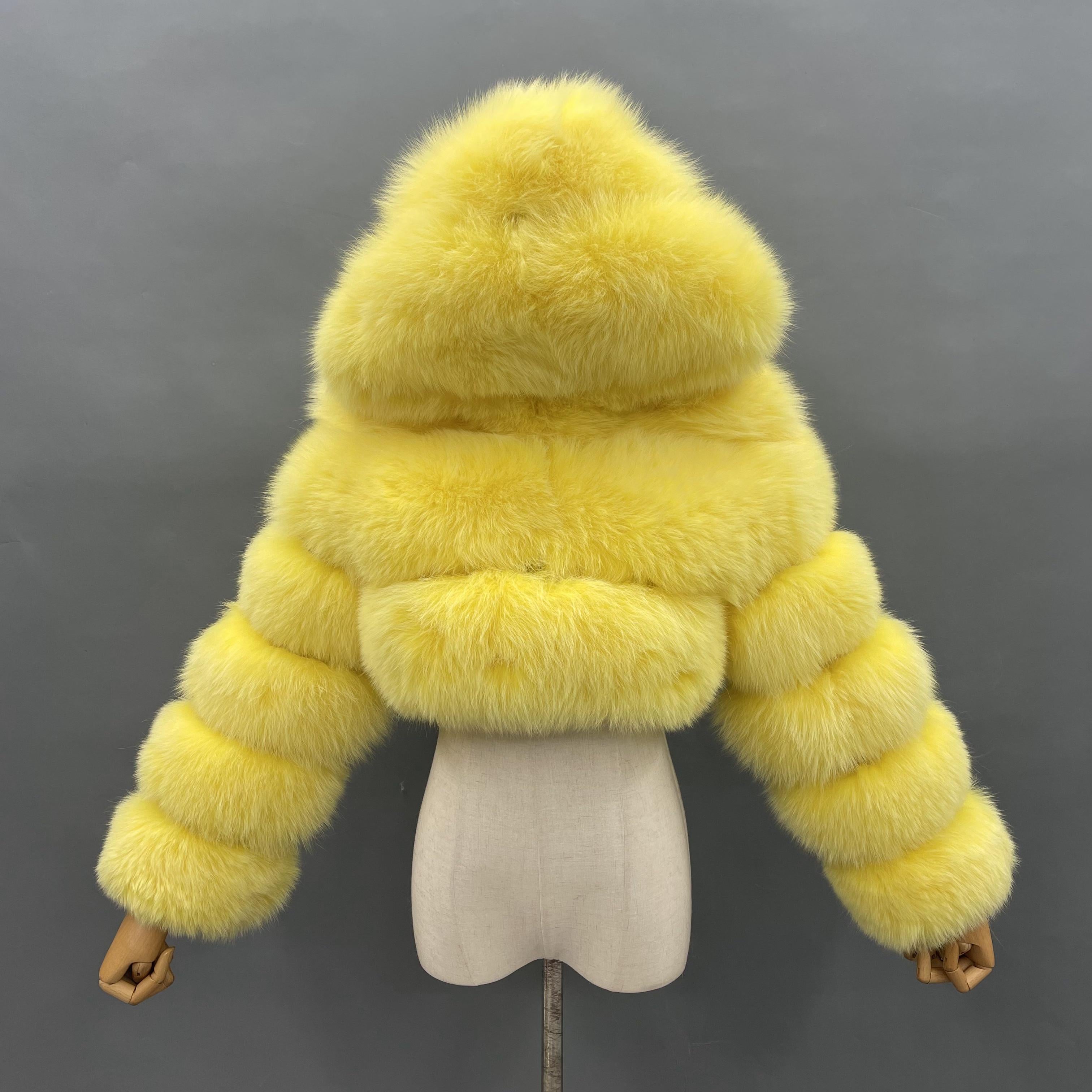 Fashion Short Genuine Fox Fur Coat Women's Winter Hooded Jacket - Janefur
