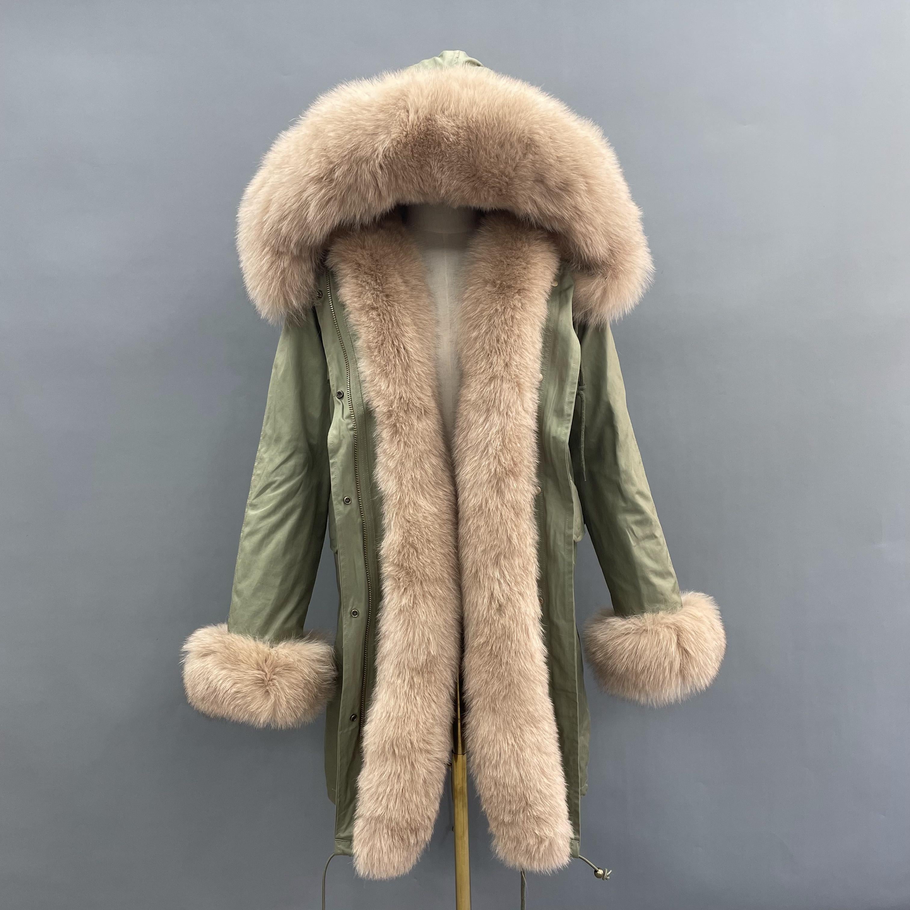 Long Black Parka with Pink Fox Fur Trim – Hooded Winter Coat for Women, Faux Fur Collar & Cuffs, Warm Oversize Outerwear 4#