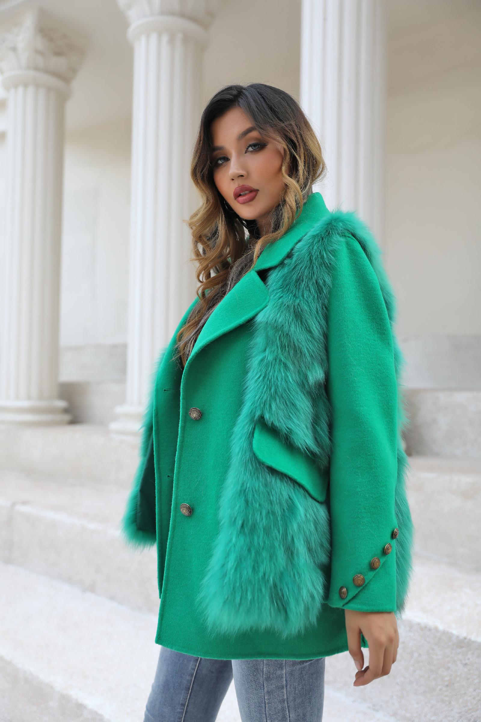 Elegant Suit-style Two-piece Double-faced Wool Coat Women's Spring and Autumn Cashmere Jacket Outerwear - Janefur