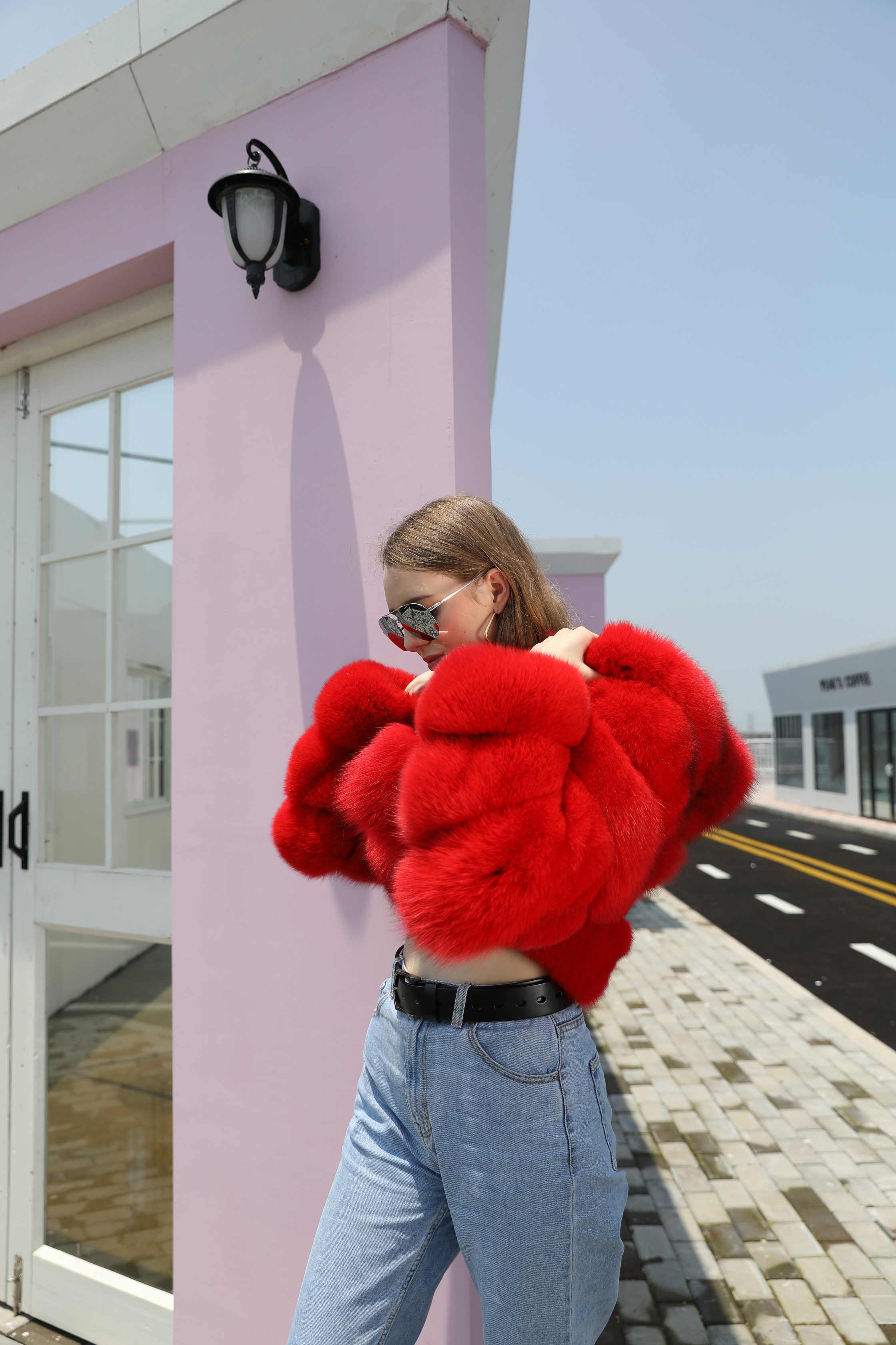 Fashion Short Genuine Fox Fur Coat Women's Winter Hooded Jacket - Janefur